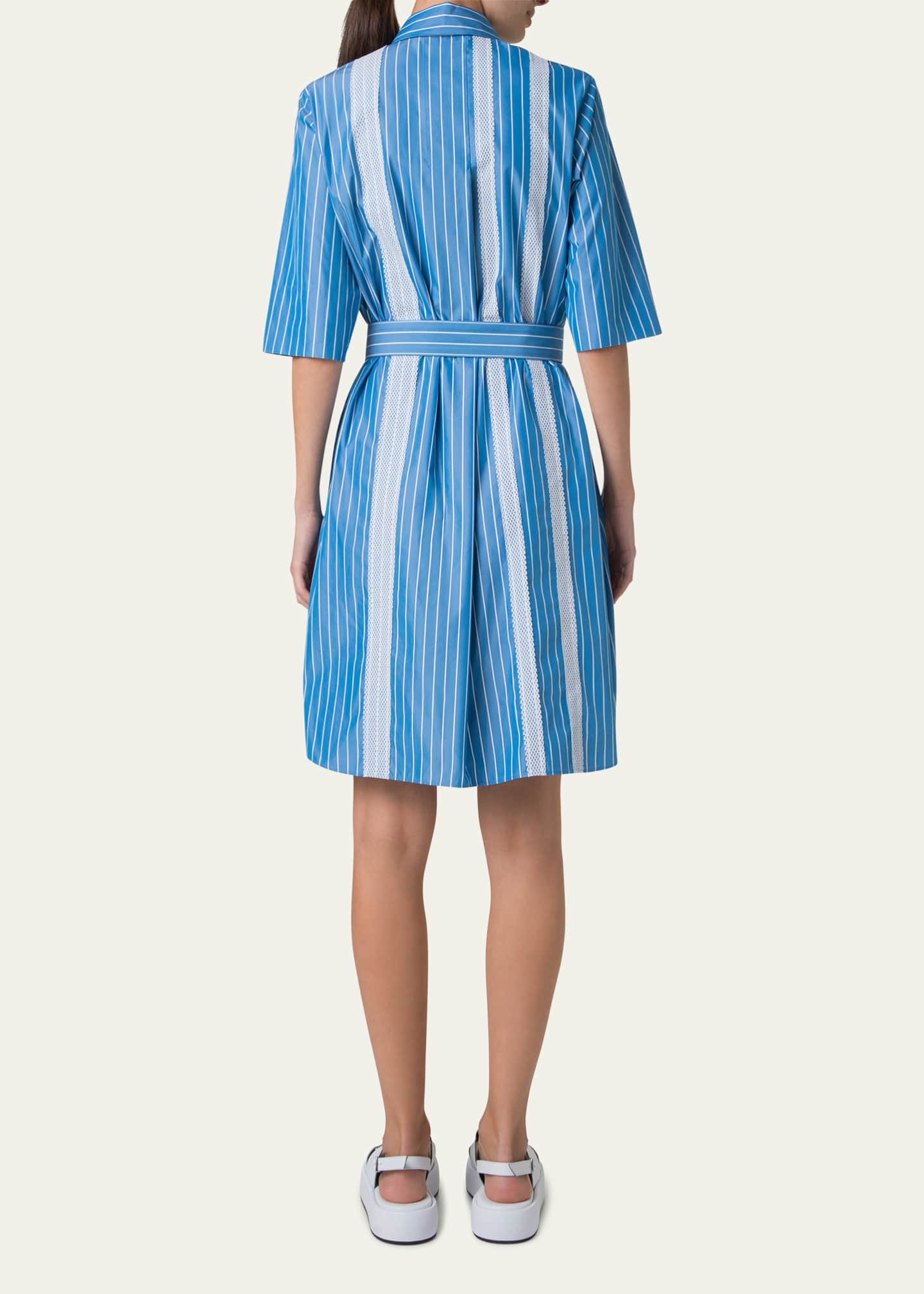 Akris punto Striped Cotton Poplin Belted Short-Sleeve Shirtdress Image 3 of 5