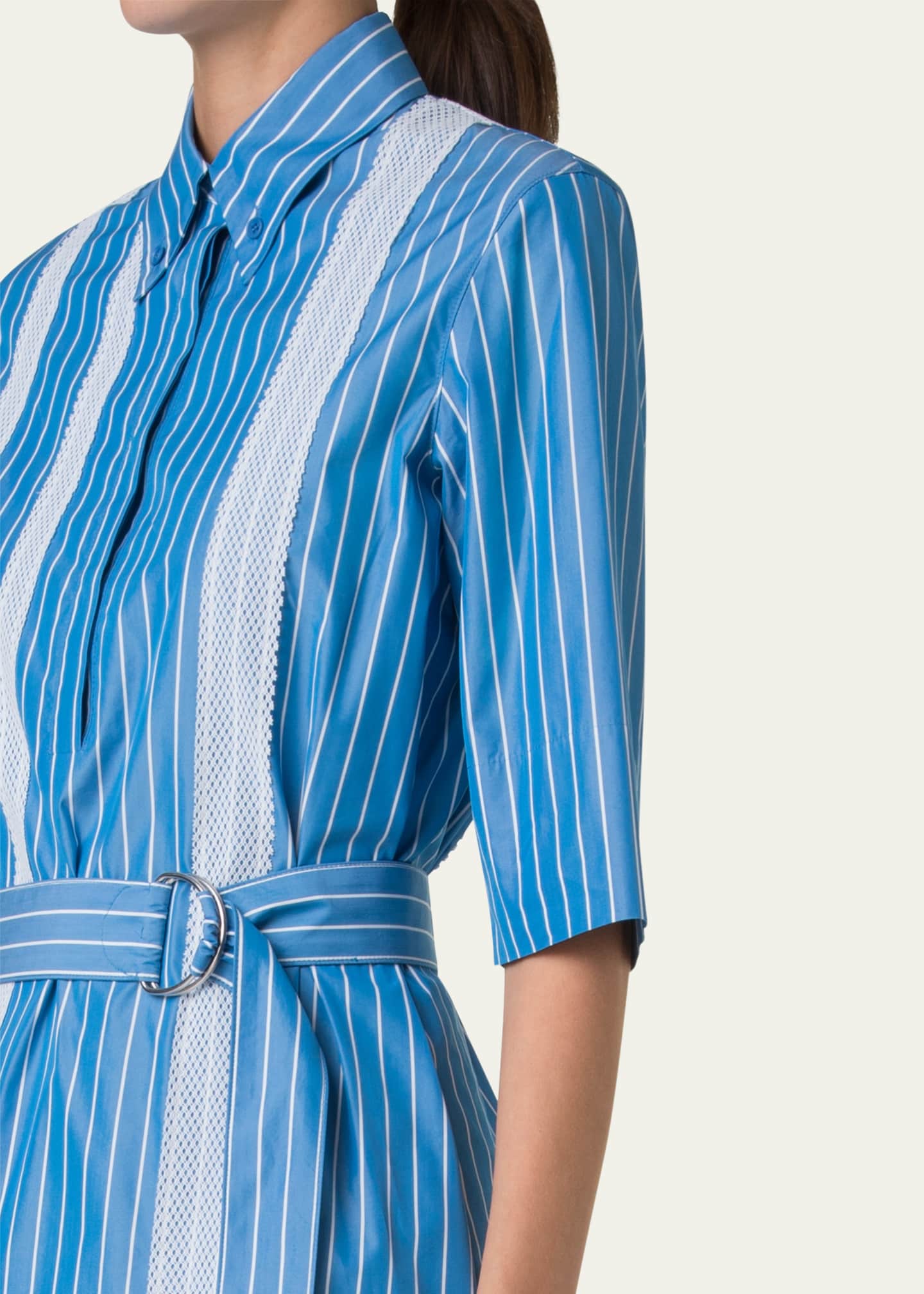 Akris punto Striped Cotton Poplin Belted Short-Sleeve Shirtdress Image 5 of 5