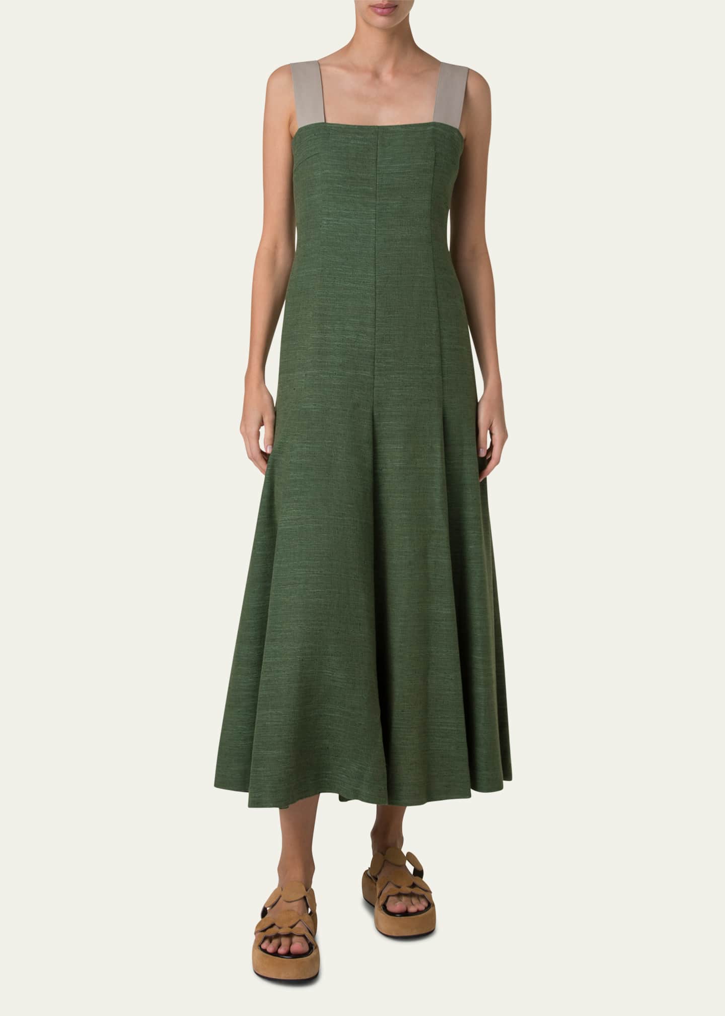 Akris punto Fit-Flare Indian Silk Midi Dress Image 2 of 5
