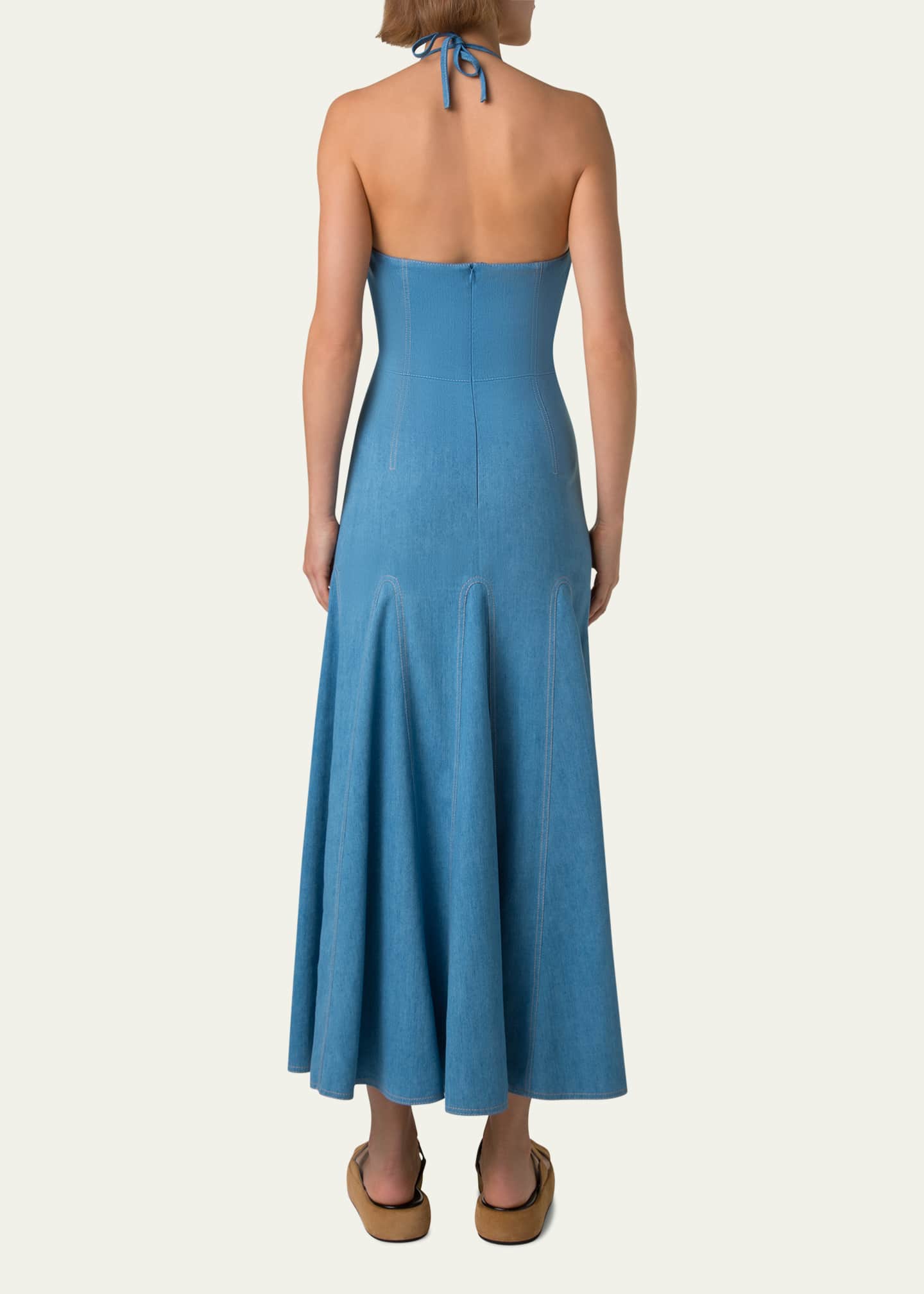 Akris punto Mixed-Media Halter Pleated Midi Dress Image 3 of 5