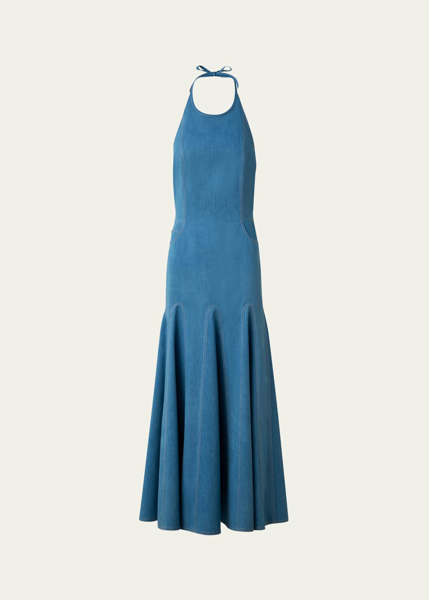 Akris punto Mixed-Media Halter Pleated Midi Dress Image 1 of 5