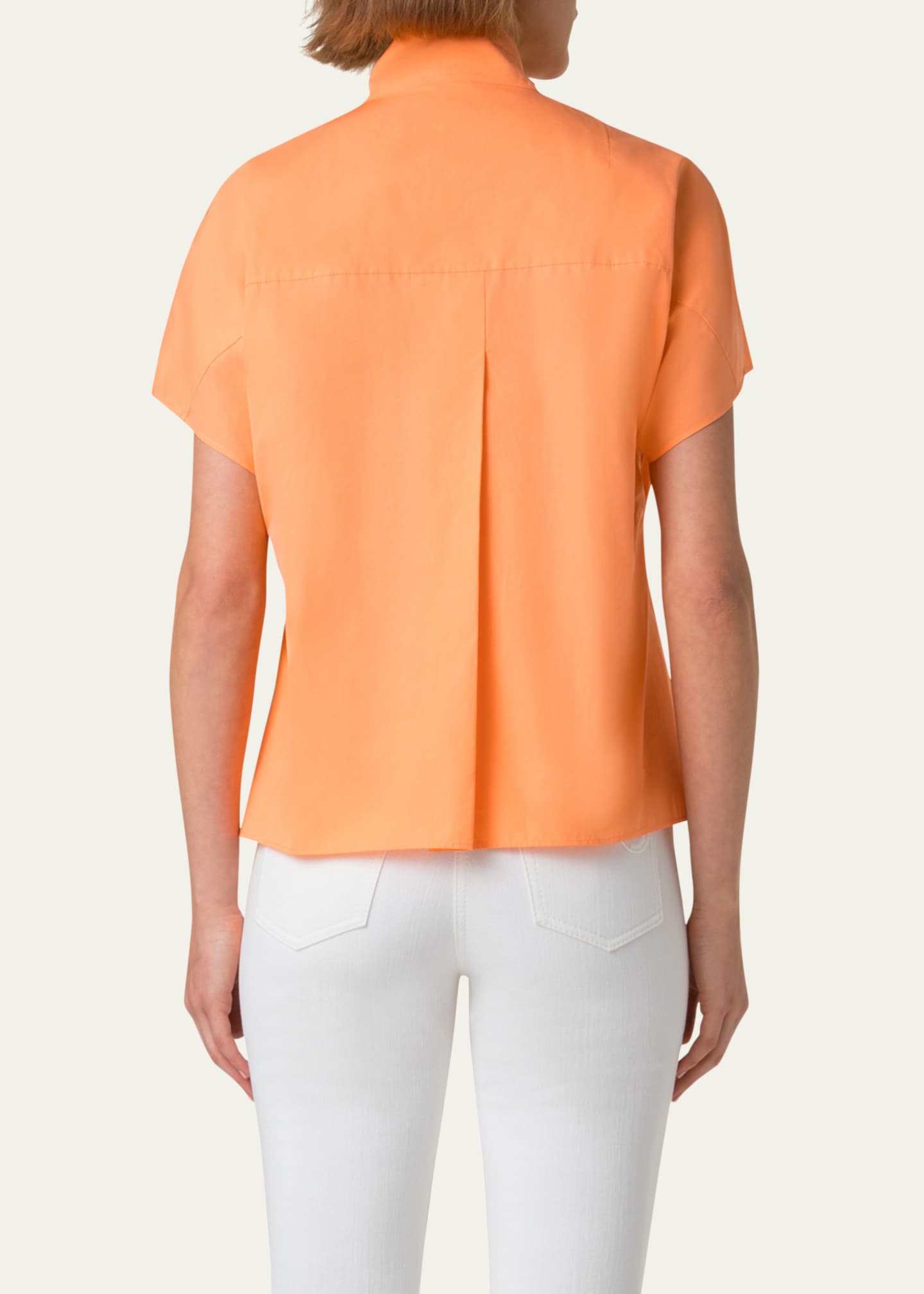 Akris punto Neck-Tie Cap-Sleeve Cotton Poplin Blouse Image 3 of 5