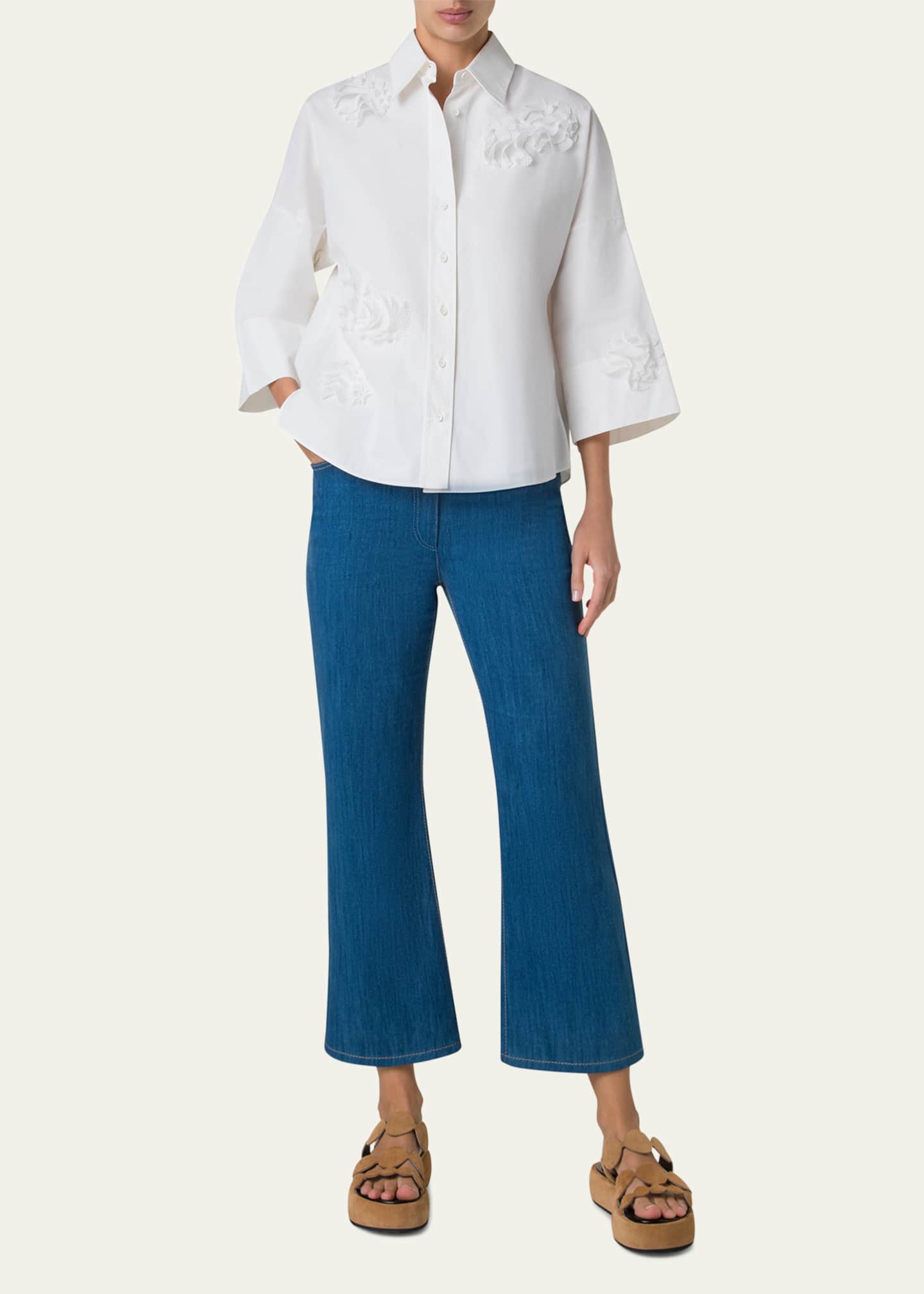 Akris punto Carnation Applique Button-Down Cotton Shirt Image 2 of 5
