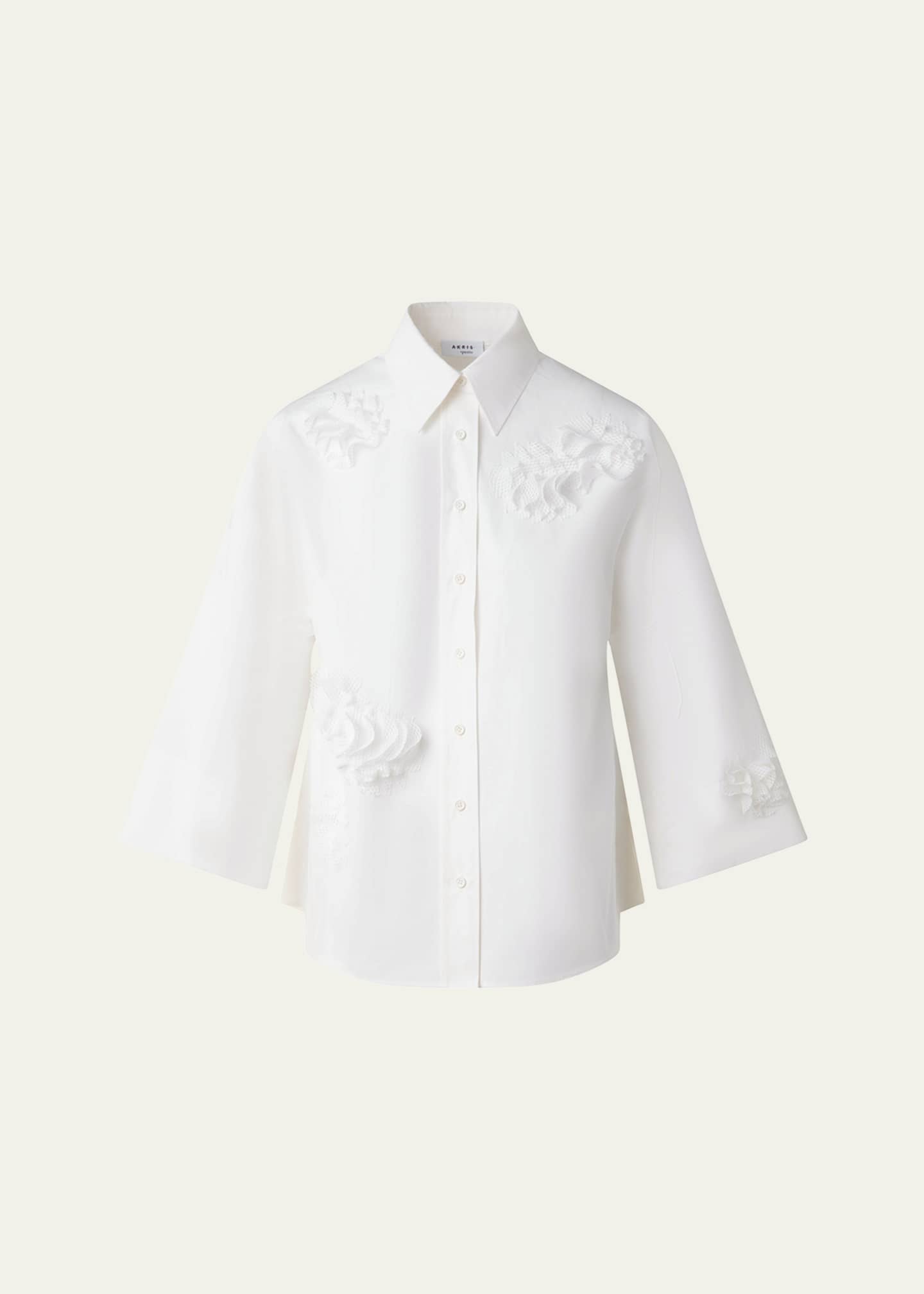 Akris punto Carnation Applique Button-Down Cotton Shirt Image 1 of 5