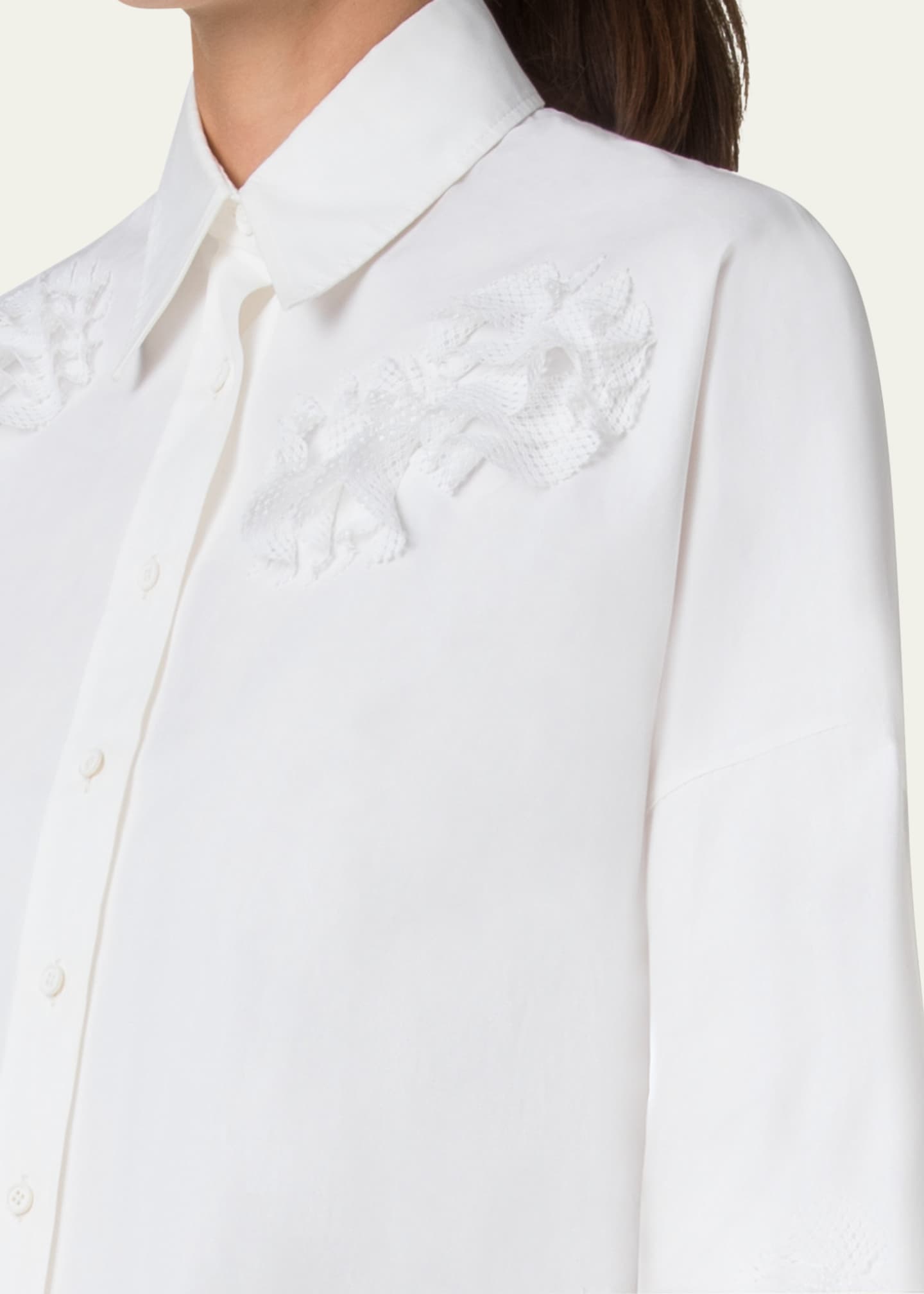 Akris punto Carnation Applique Button-Down Cotton Shirt Image 5 of 5