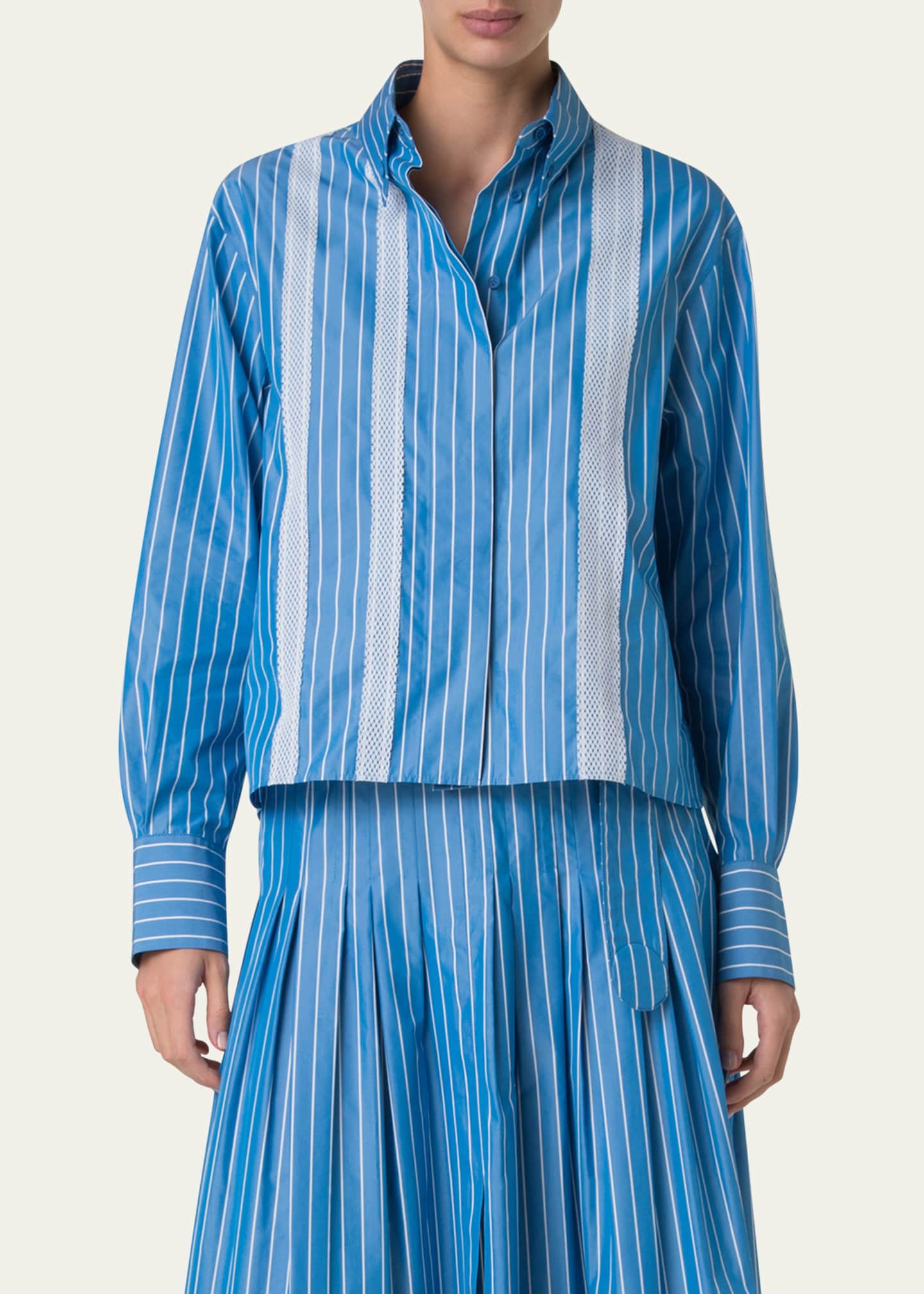 Akris punto Striped Cotton Poplin Button-Down Shirt Image 4 of 5
