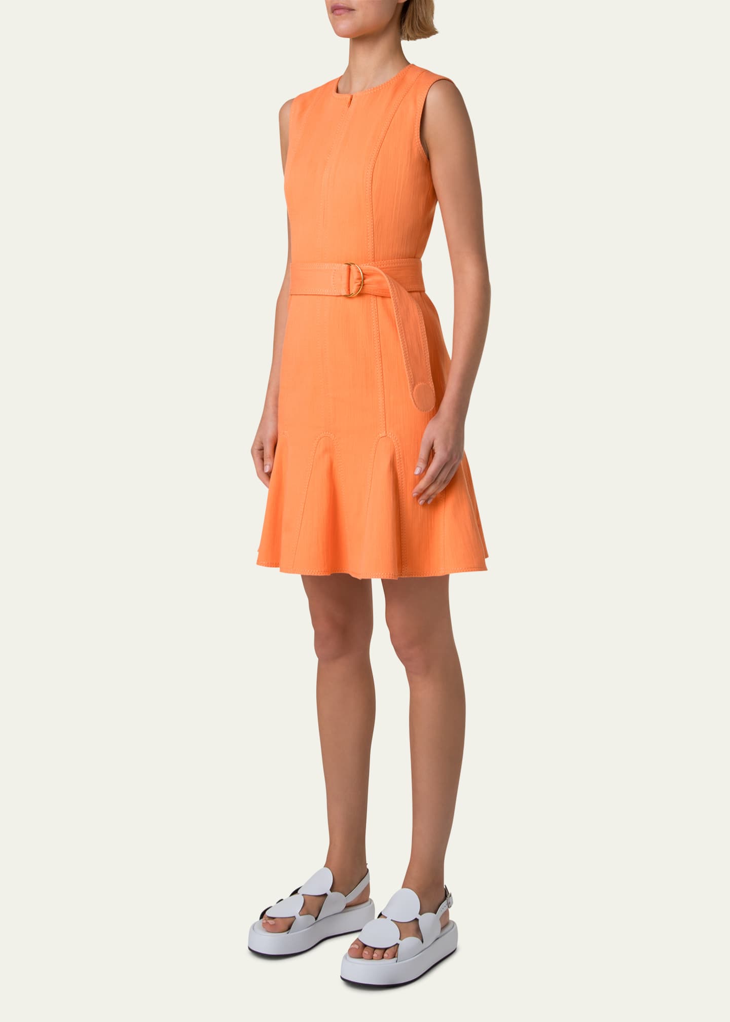 Akris punto Godet Hem Belted Cotton Denim Dress Image 4 of 4