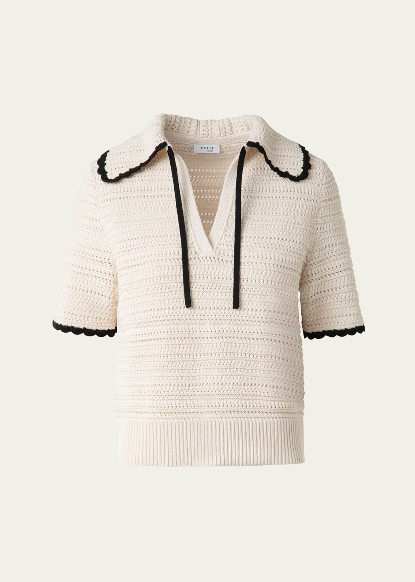 Akris punto Boxy Knit Cotton Crochet Polo Top Image 1 of 5
