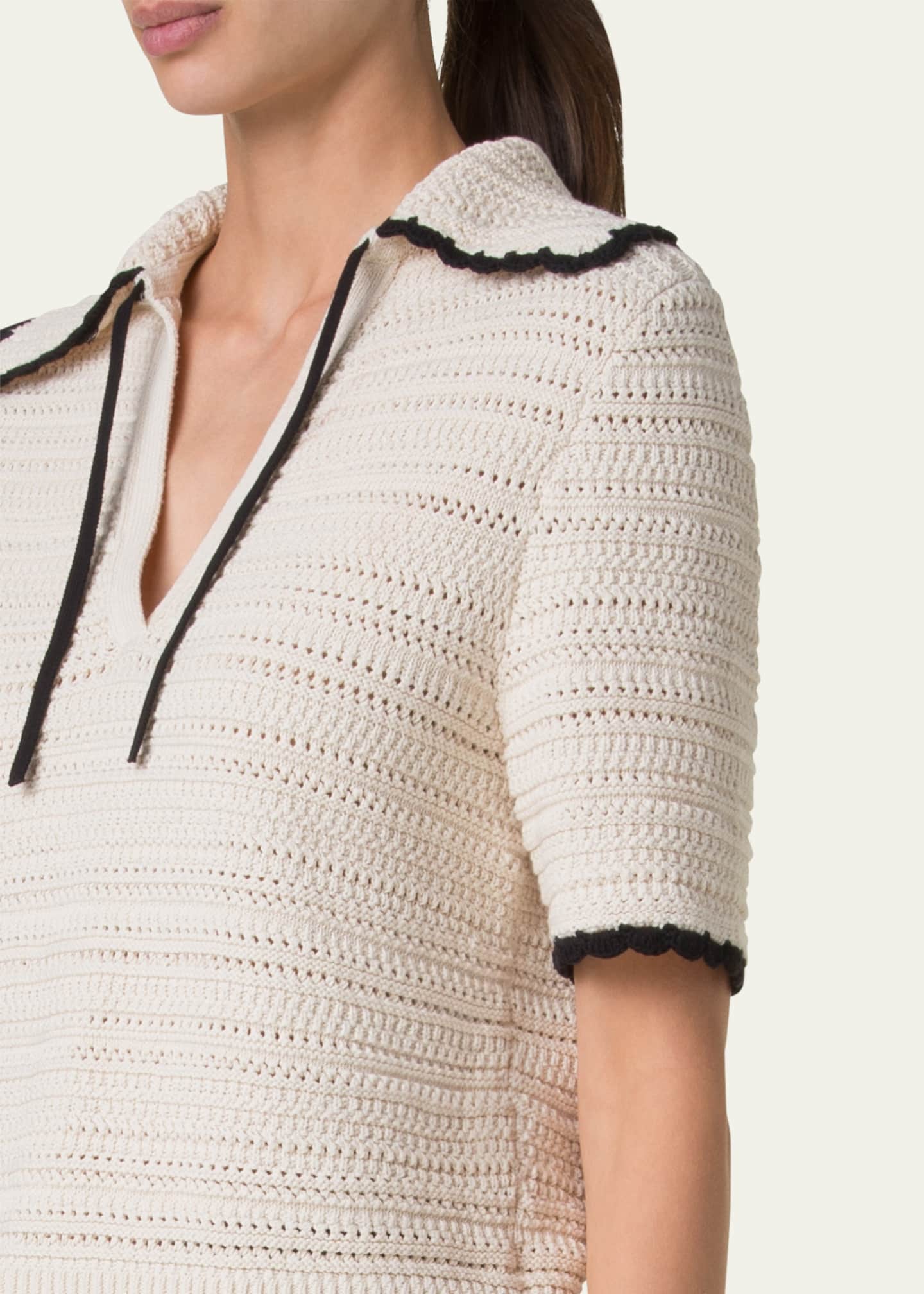 Akris punto Boxy Knit Cotton Crochet Polo Top Image 5 of 5