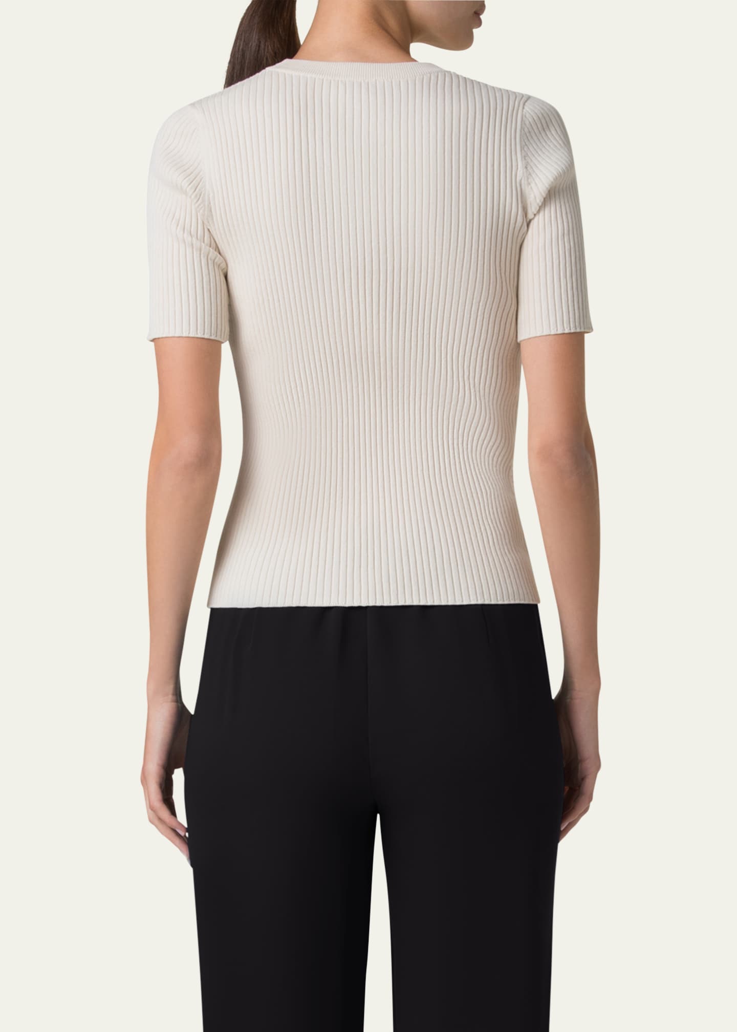 Akris punto Crochet Stripe Rib Knit Short Sleeve Sweater Image 3 of 5