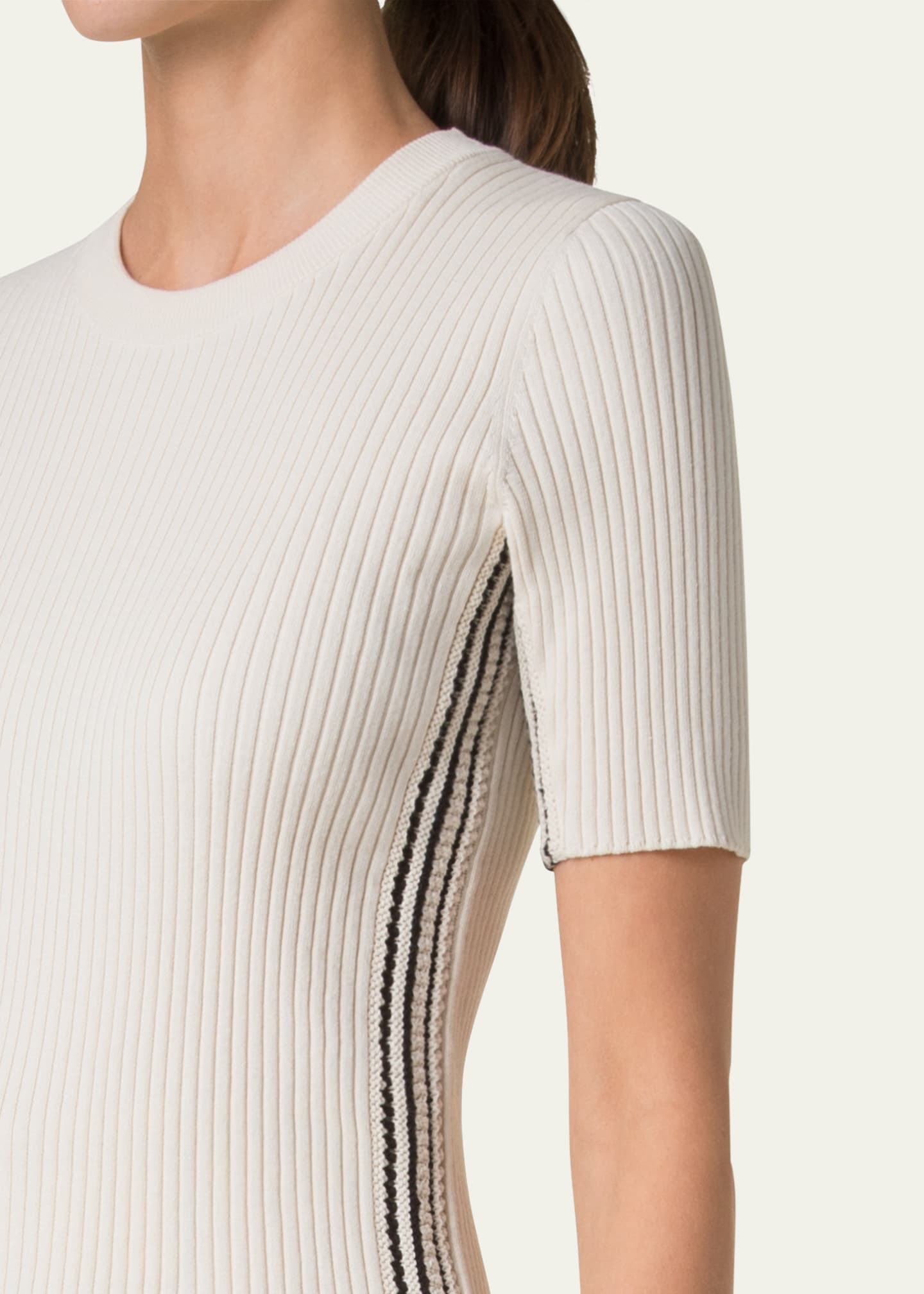 Akris punto Crochet Stripe Rib Knit Short Sleeve Sweater Image 5 of 5