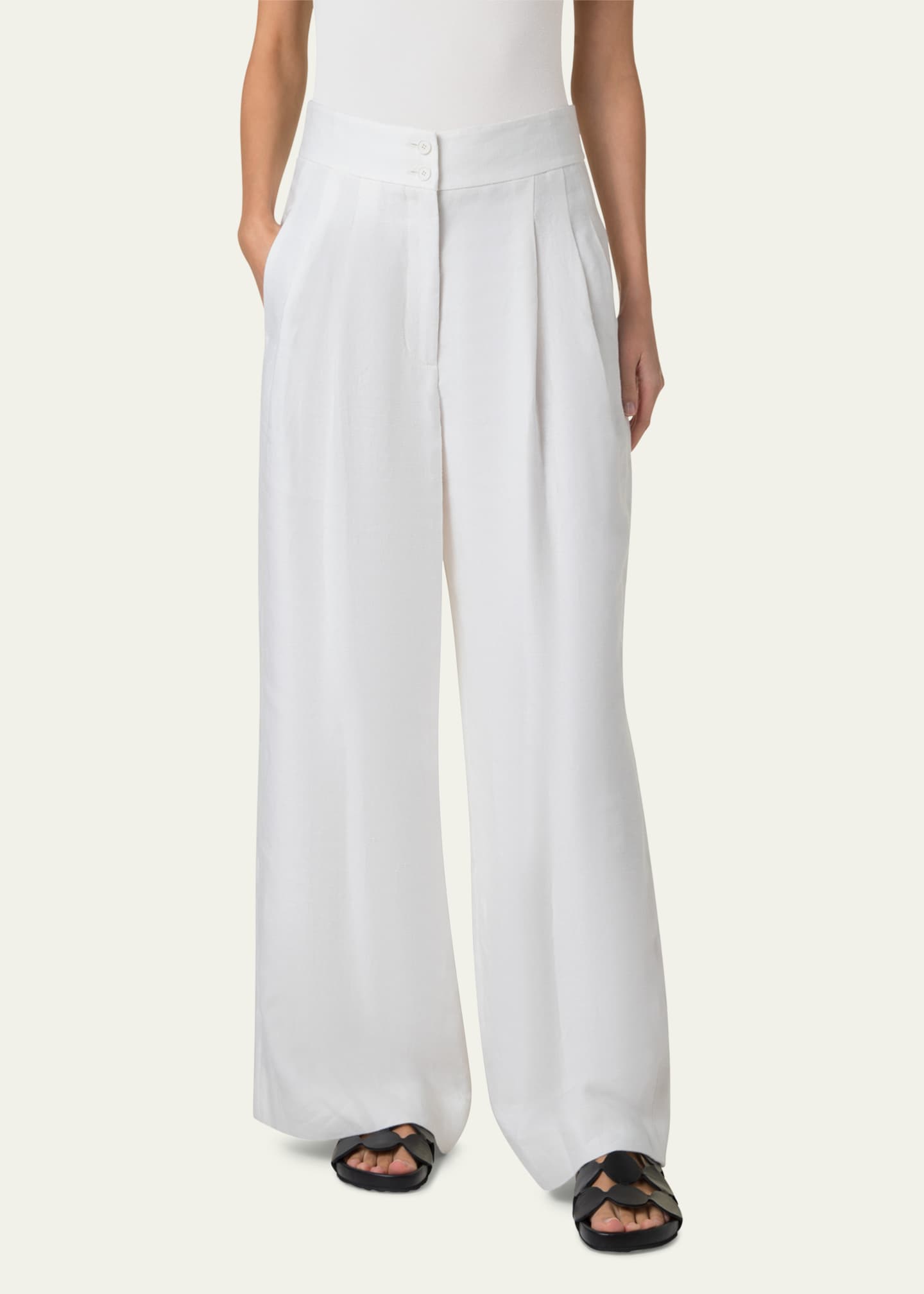 Akris punto Florence Pleated Linen Wide-Leg Pants Image 2 of 5