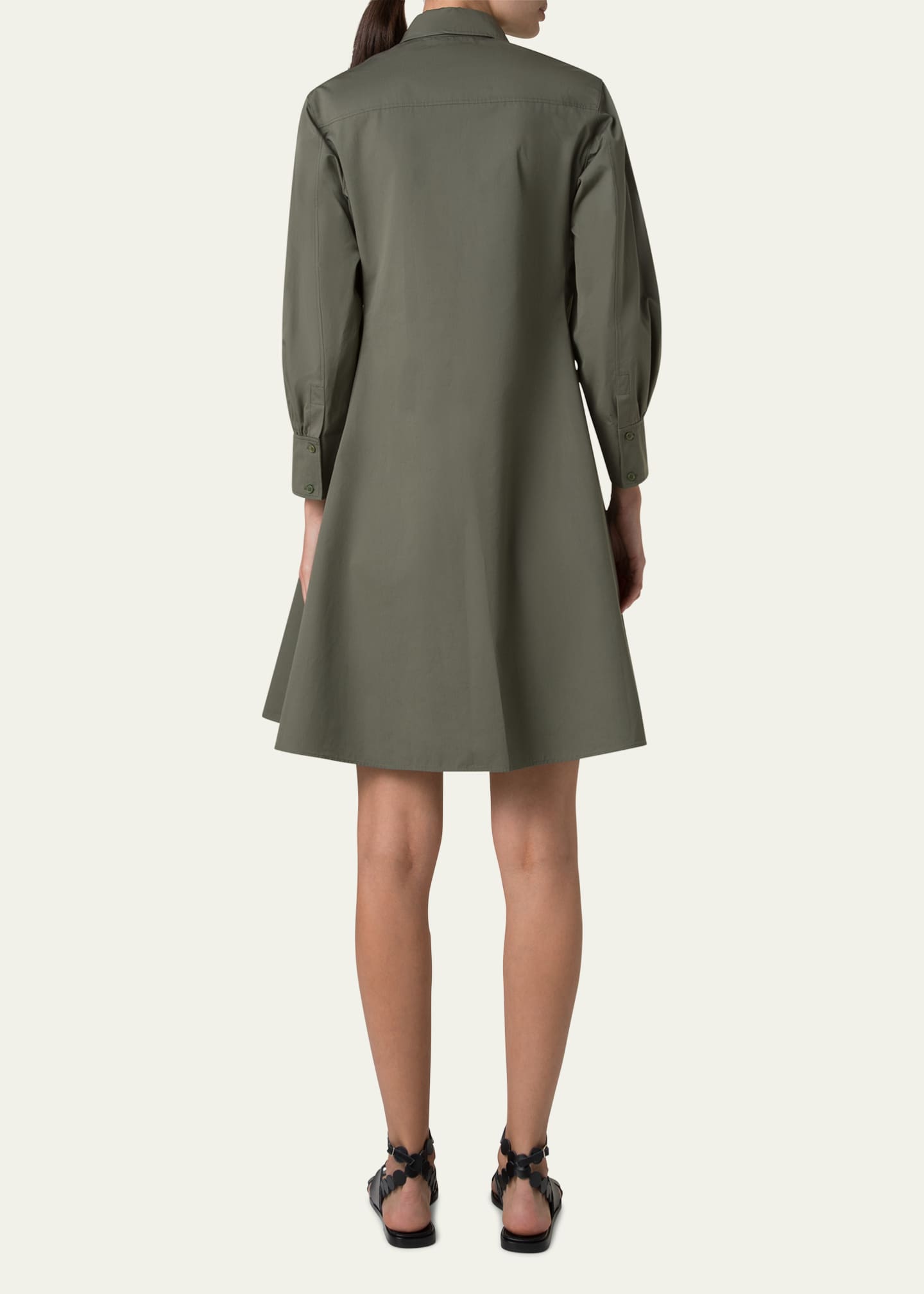 Akris punto Long-Sleeve Heavy Cotton Poplin Mini Shirtdress Image 3 of 5