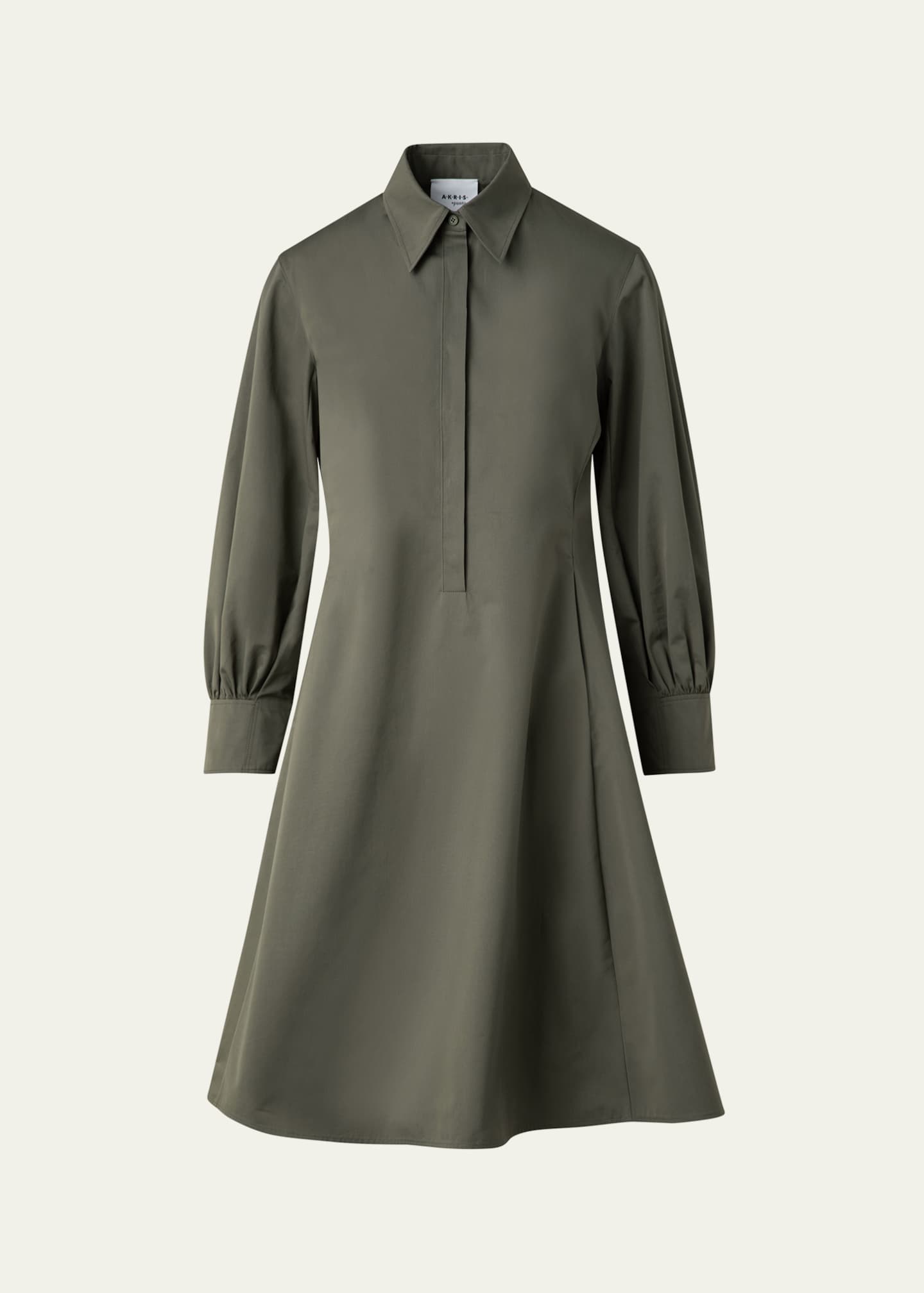 Akris punto Long-Sleeve Heavy Cotton Poplin Mini Shirtdress Image 1 of 5