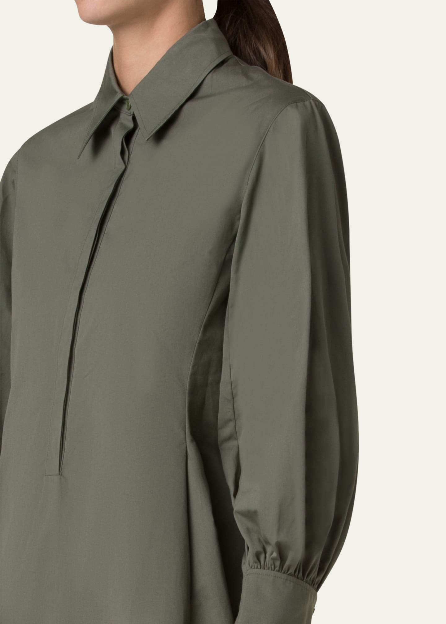 Akris punto Long-Sleeve Heavy Cotton Poplin Mini Shirtdress Image 5 of 5