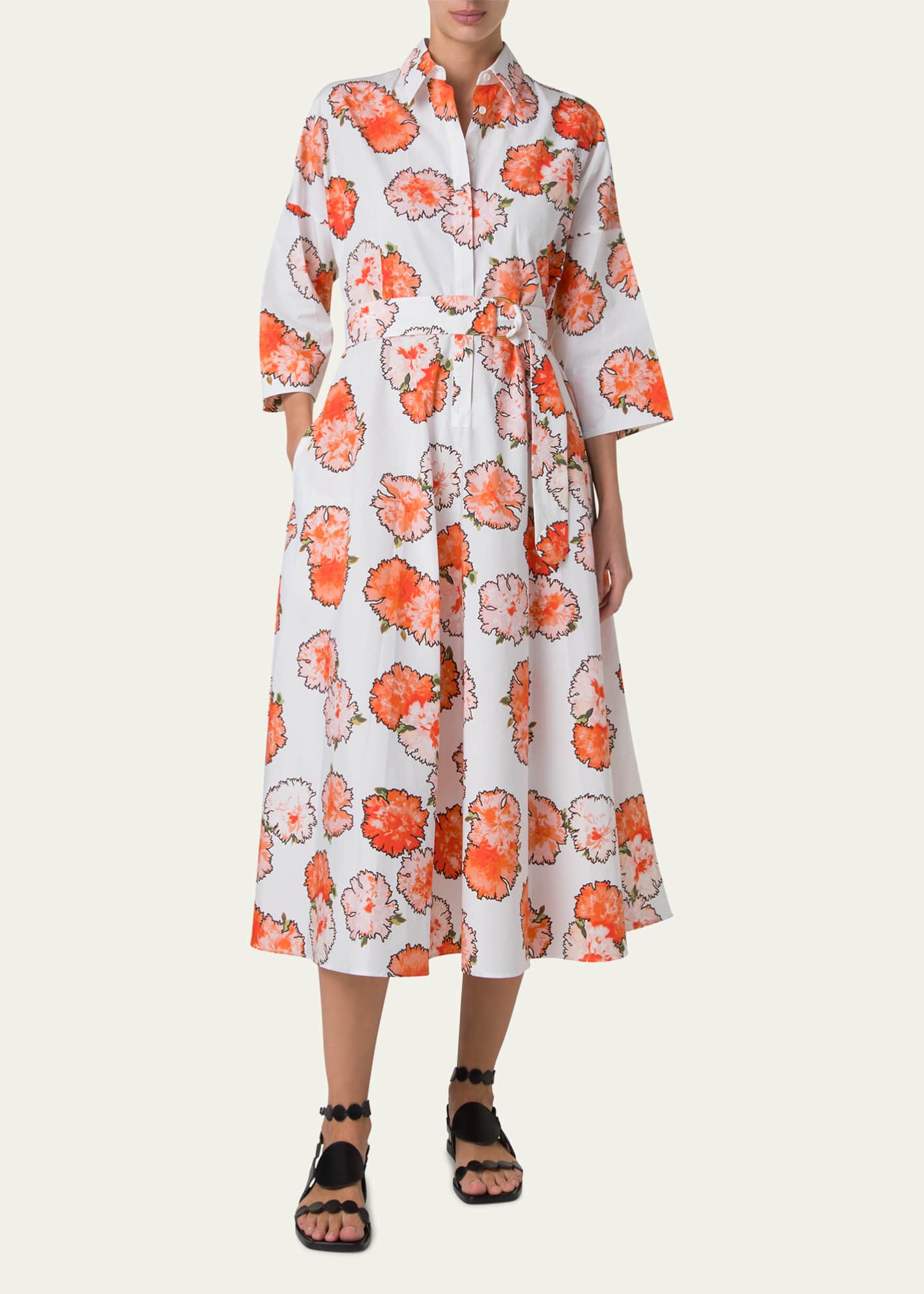 Akris punto Carnation Print Belted Midi Dress Image 2 of 5