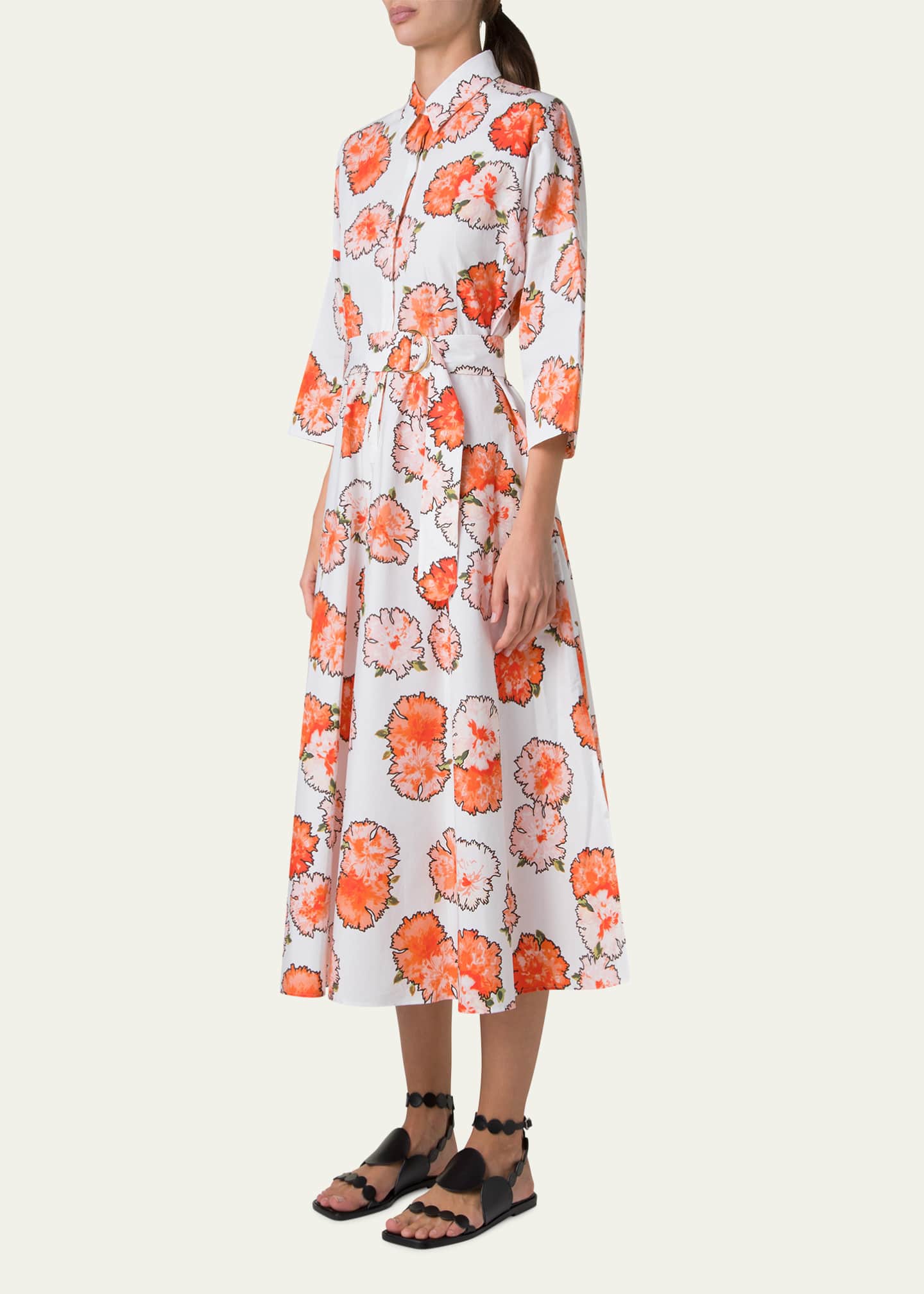 Akris punto Carnation Print Belted Midi Dress Image 4 of 5