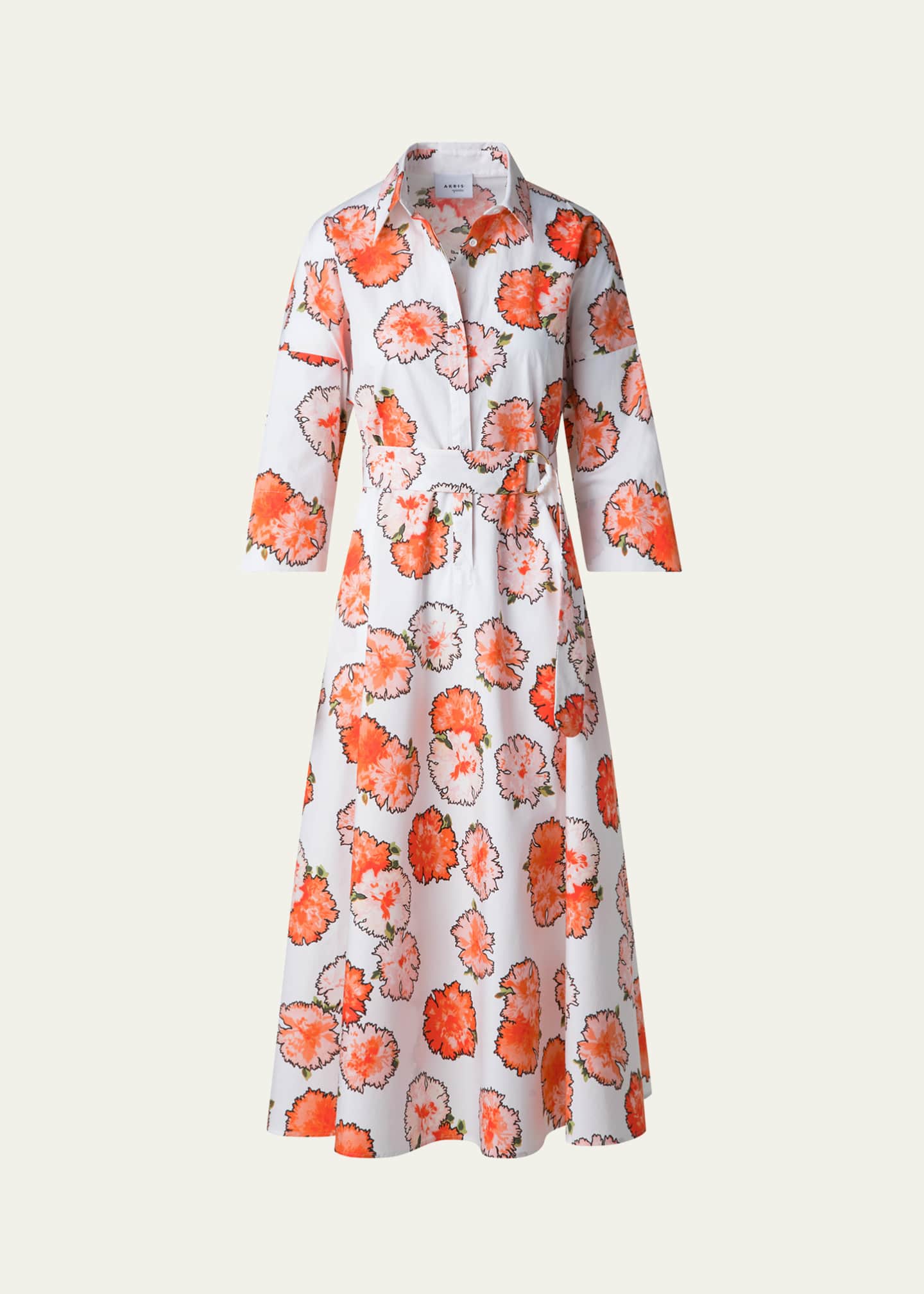 Akris punto Carnation Print Belted Midi Dress Image 1 of 5