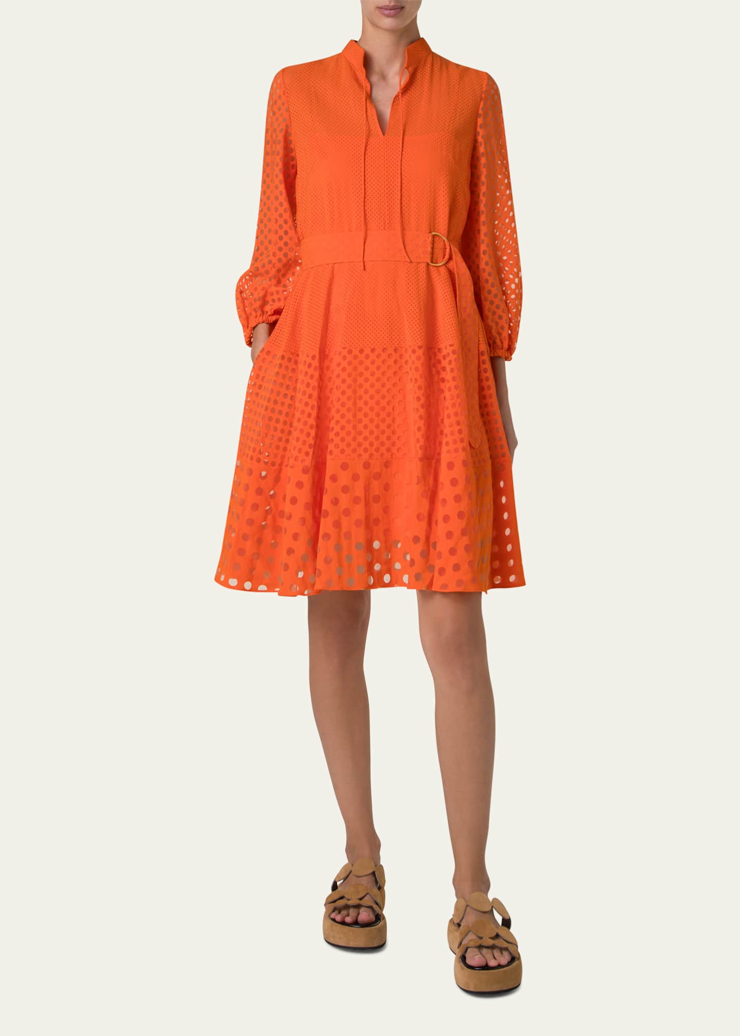 Akris punto Polka Dot Organzino Belted Shirt Dress Image 2 of 5