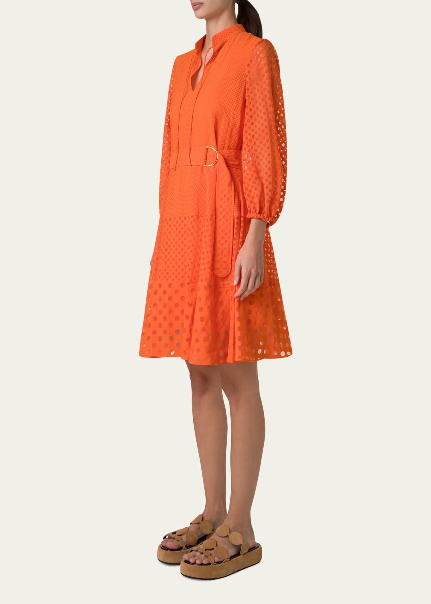 Akris punto Polka Dot Organzino Belted Shirt Dress Image 4 of 5