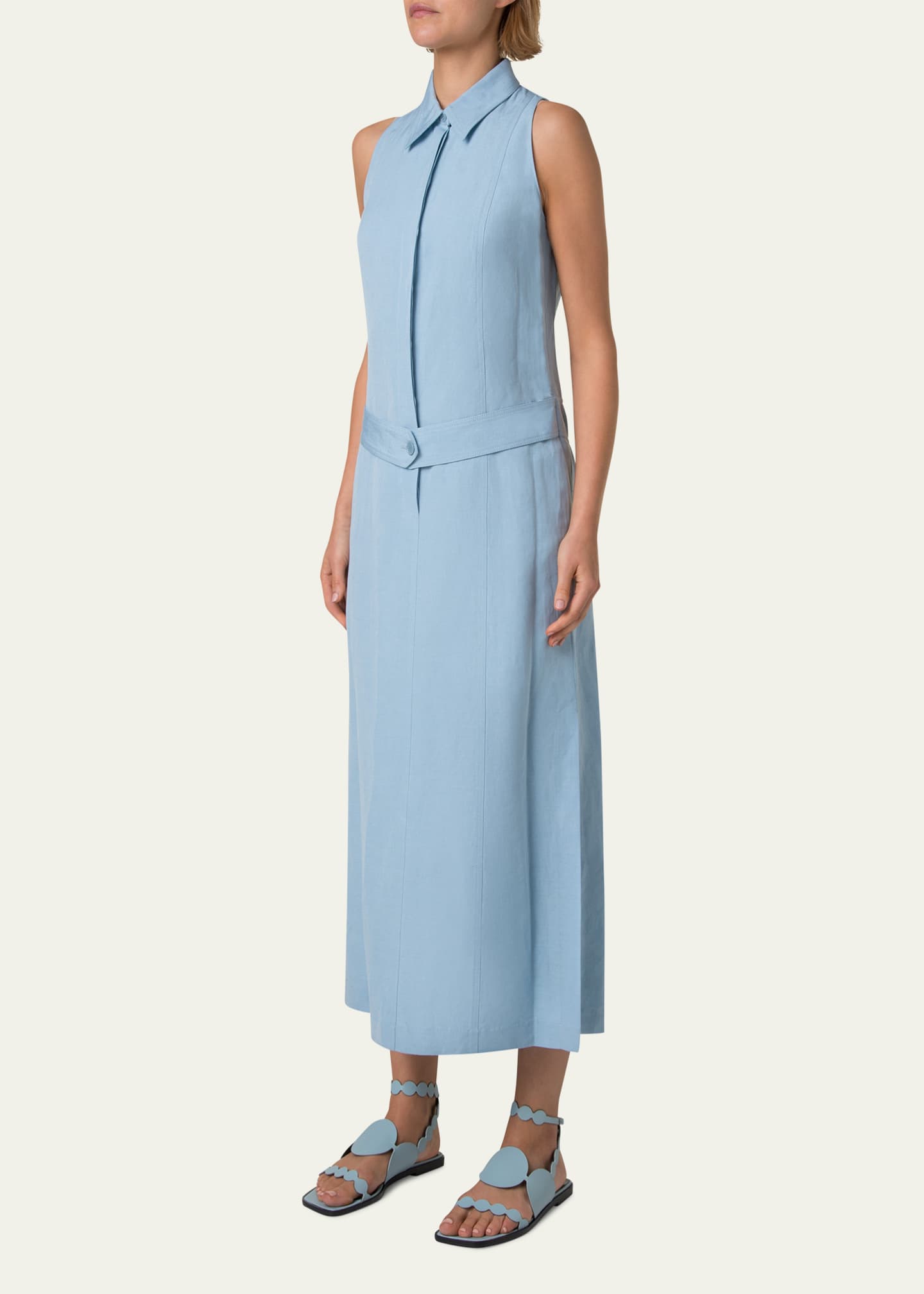 Akris punto Kent Collar Midi Linen Shirt Dress Image 4 of 5