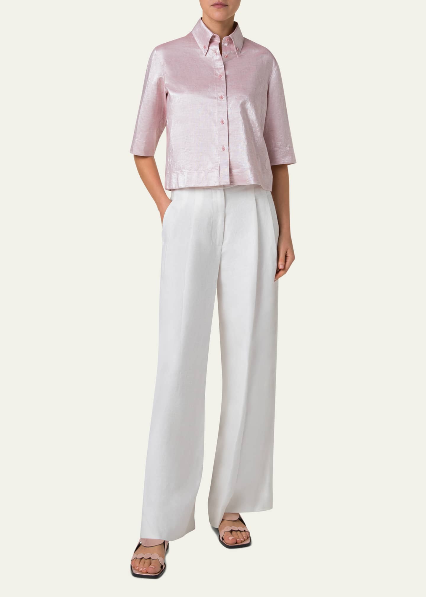 Akris punto Cotton Linen Button-Front Blouse Image 2 of 5
