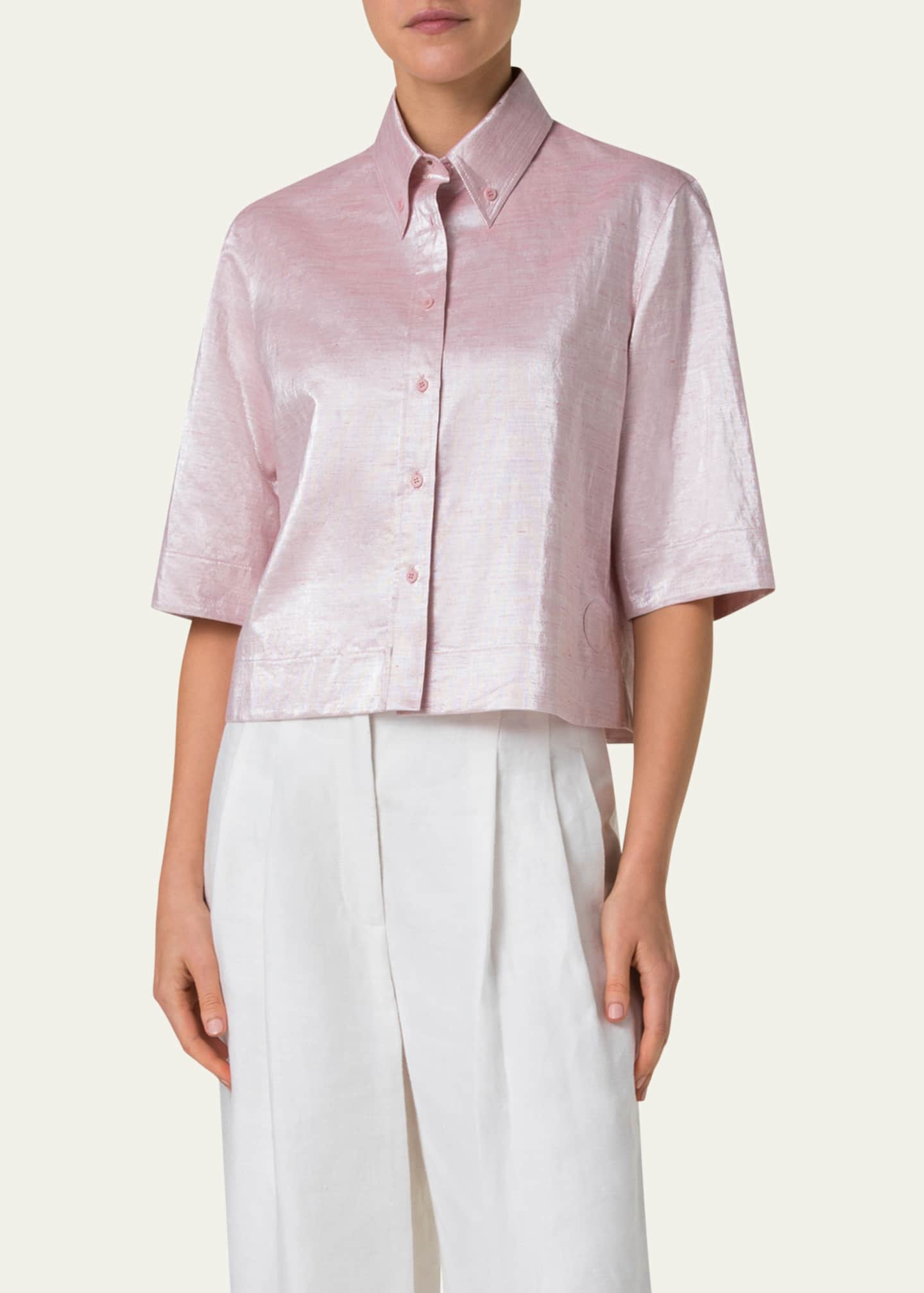 Akris punto Cotton Linen Button-Front Blouse Image 4 of 5