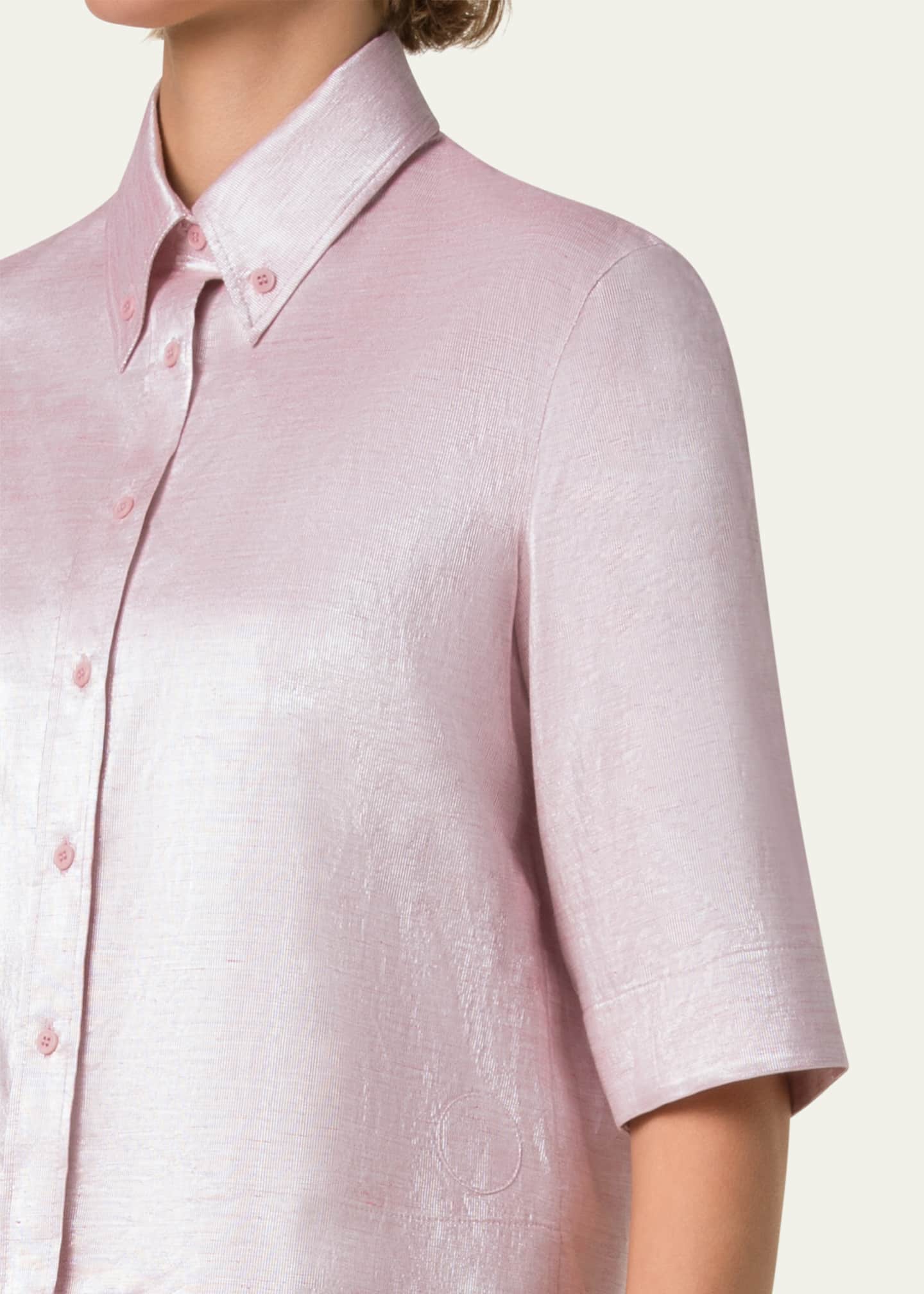 Akris punto Cotton Linen Button-Front Blouse Image 5 of 5