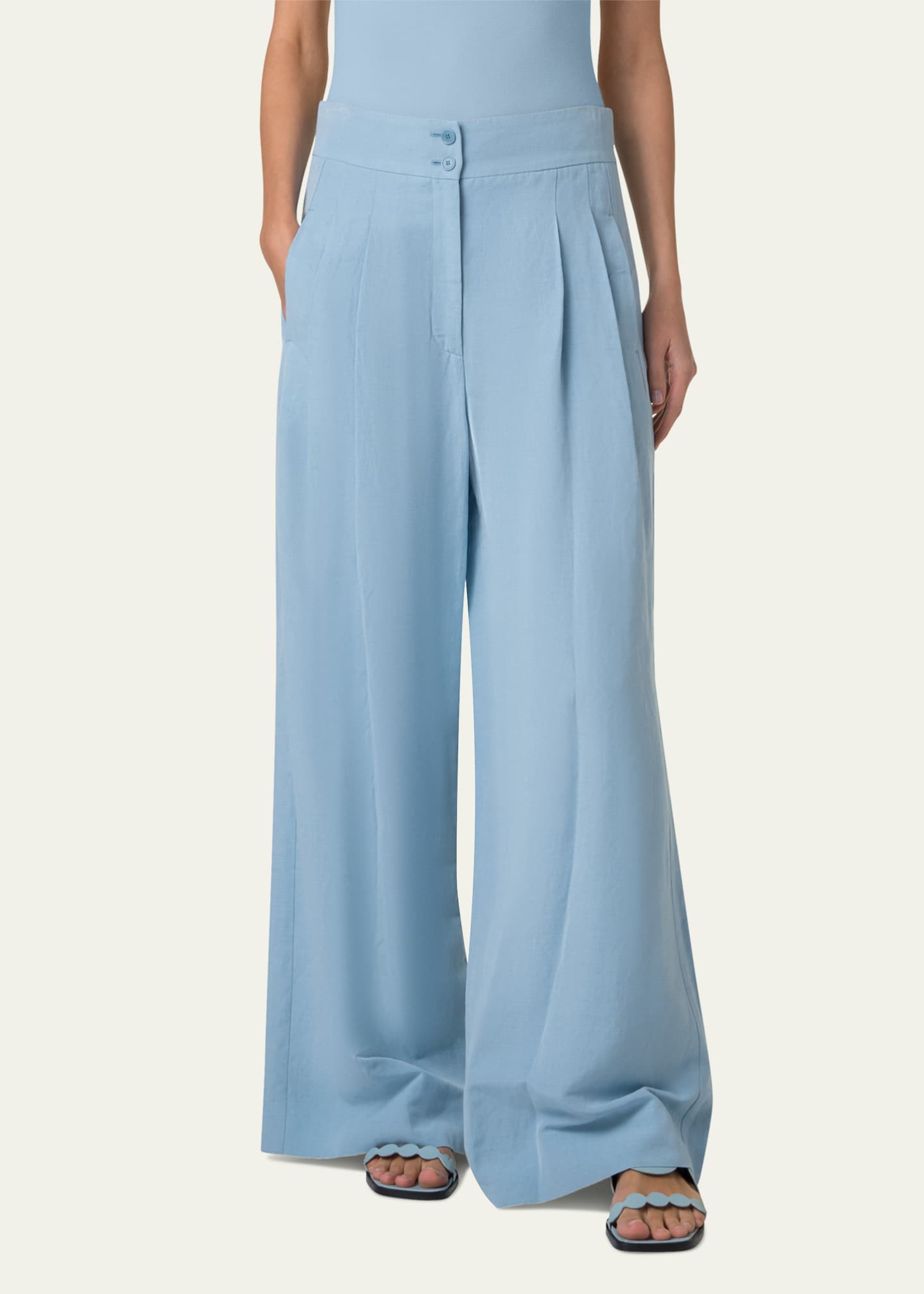 Akris punto Florence Pleated Linen Wide Straight-Leg Pants Image 2 of 5