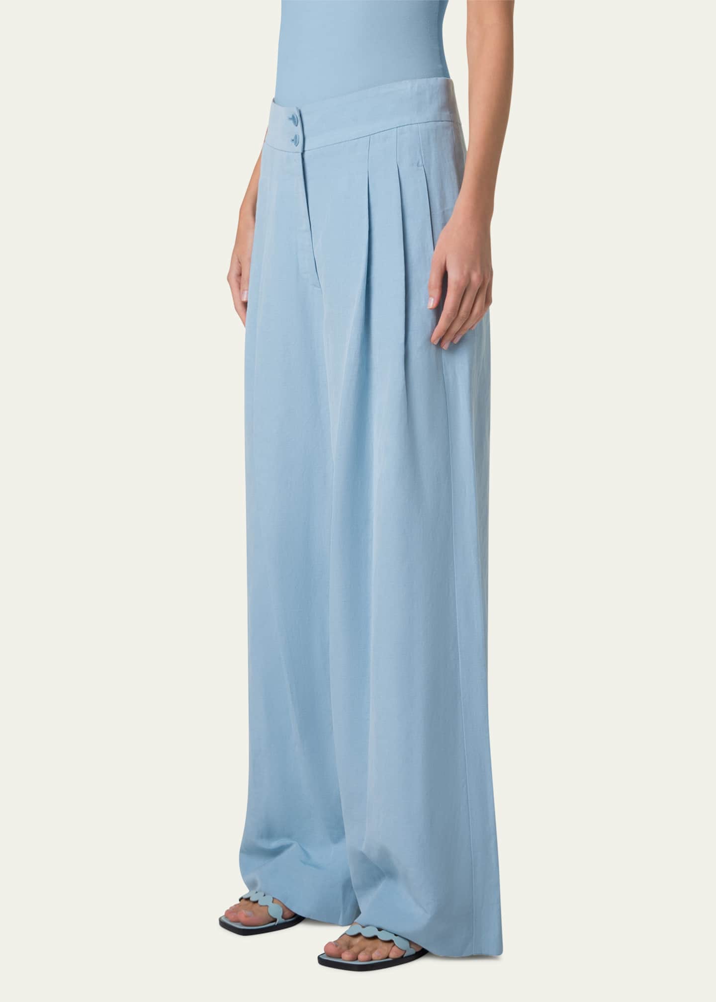 Akris punto Florence Pleated Linen Wide Straight-Leg Pants Image 4 of 5