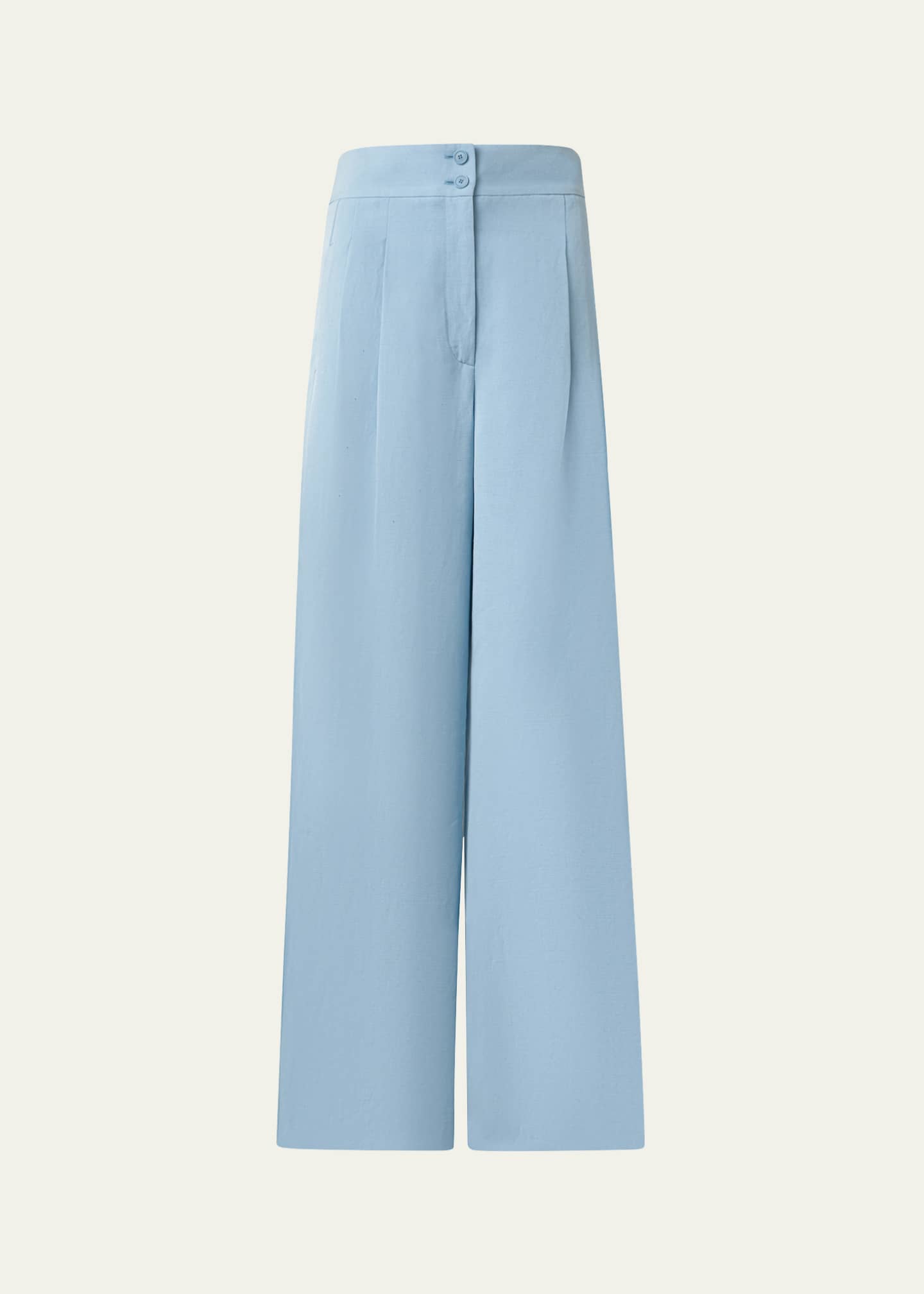 Akris punto Florence Pleated Linen Wide Straight-Leg Pants Image 1 of 5
