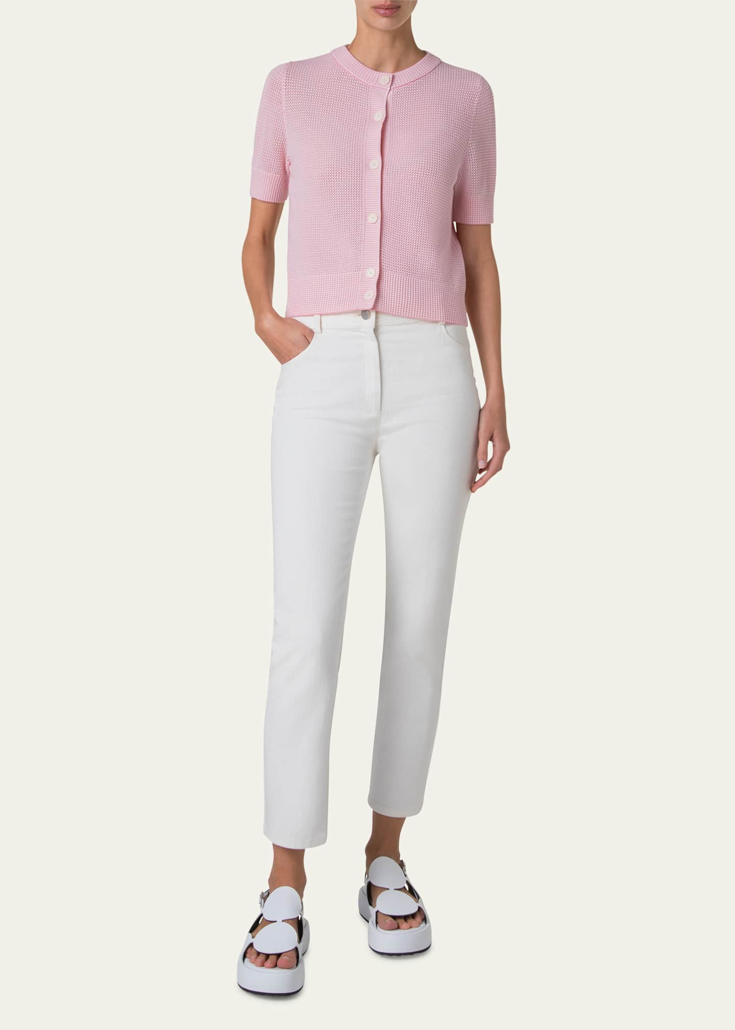 Akris punto Mesh Short-Sleeve Merino Wool Cardigan Image 2 of 5