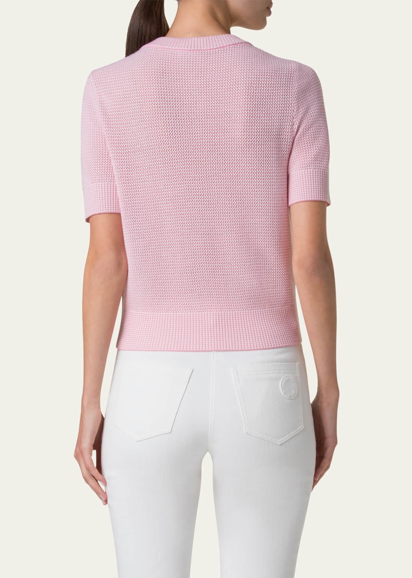 Akris punto Mesh Short-Sleeve Merino Wool Cardigan Image 3 of 5