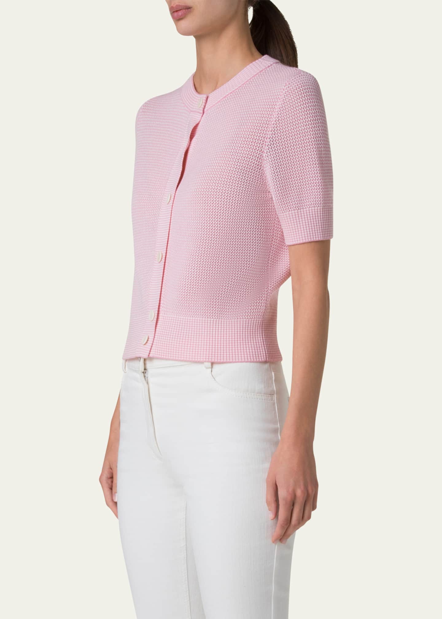 Akris punto Mesh Short-Sleeve Merino Wool Cardigan Image 4 of 5