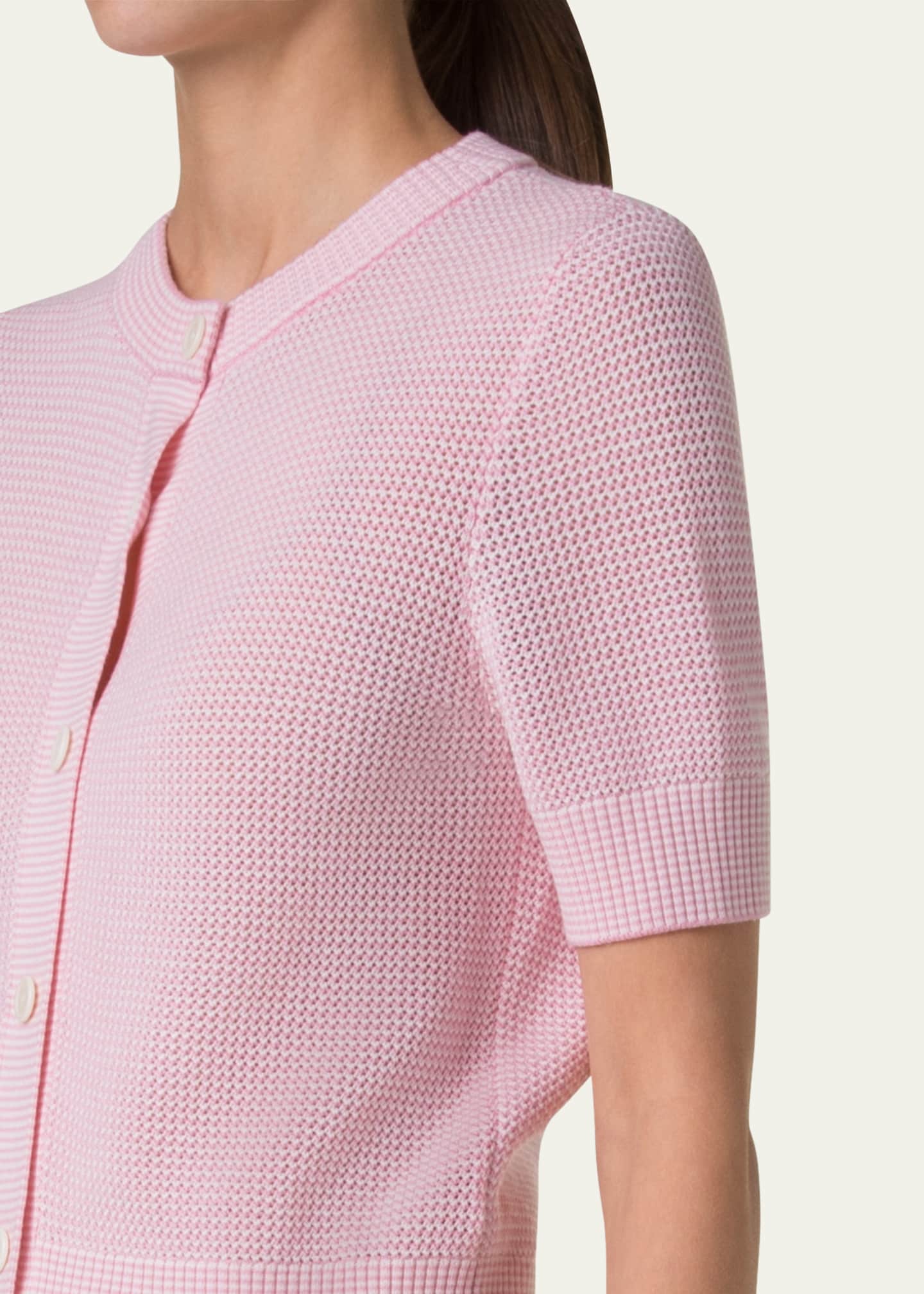 Akris punto Mesh Short-Sleeve Merino Wool Cardigan Image 5 of 5