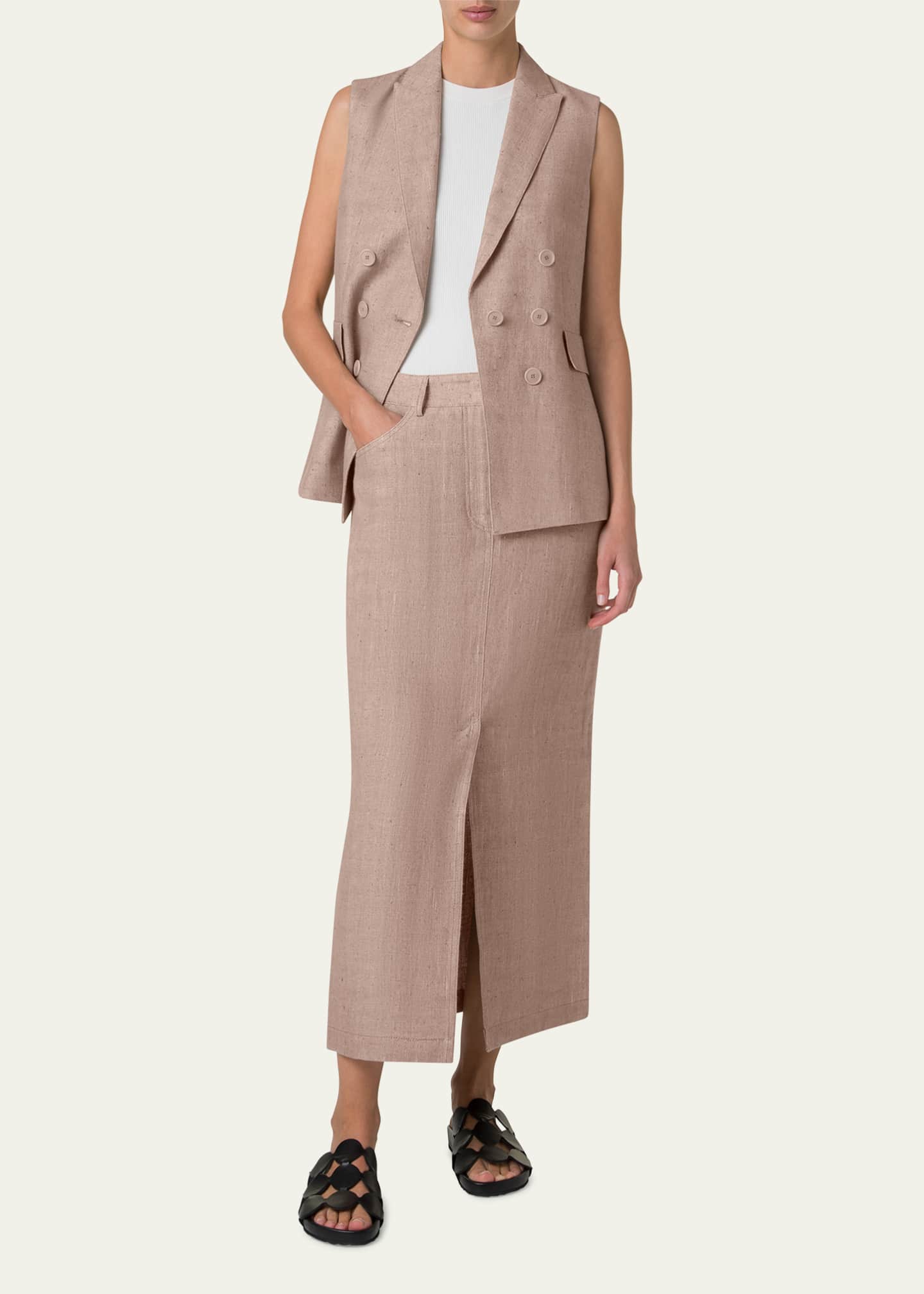 Akris punto One-Button Washed Raw Linen Vest Image 2 of 4