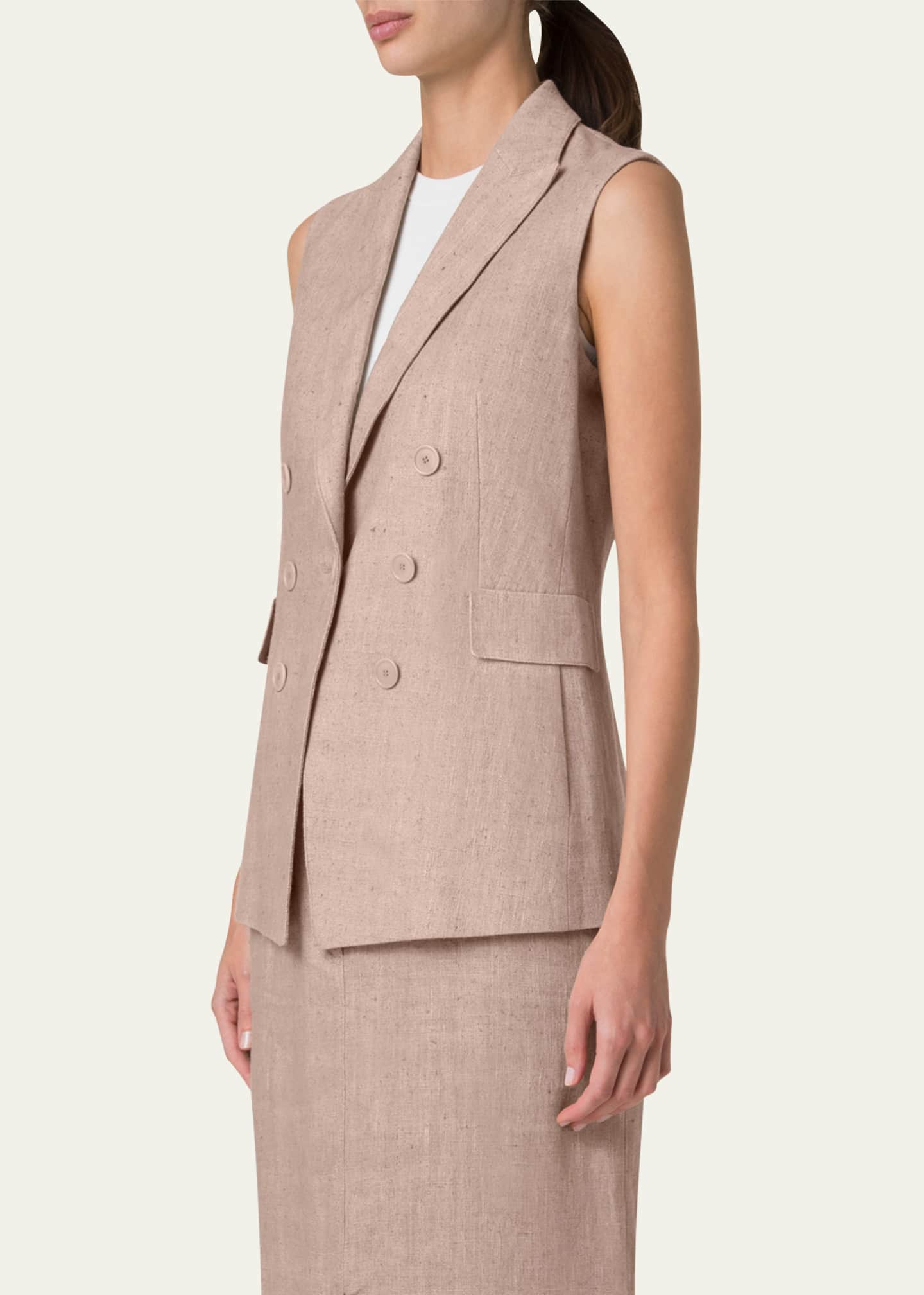 Akris punto One-Button Washed Raw Linen Vest Image 3 of 4