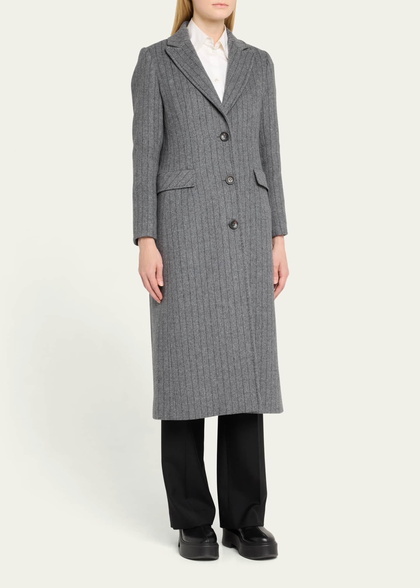 Cinzia Rocca Striped Single Breasted Wool Coat