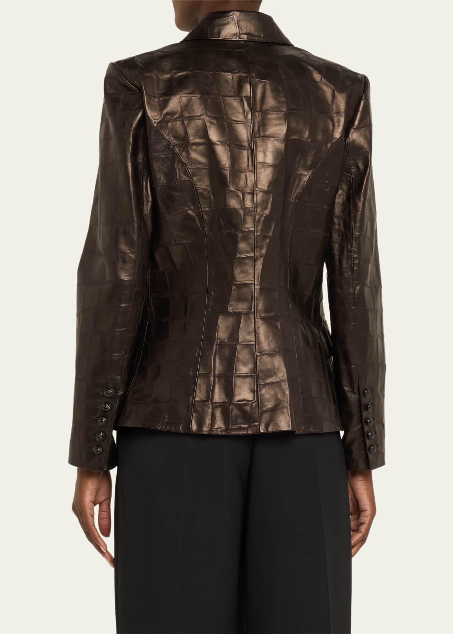 L'Agence Kenzie Croc-Embossed Faux Leather Double-Breasted Blazer Image 3 of 5