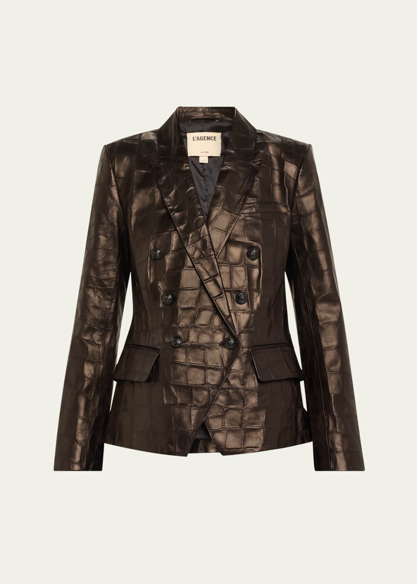 L'Agence Kenzie Croc-Embossed Faux Leather Double-Breasted Blazer Image 1 of 5