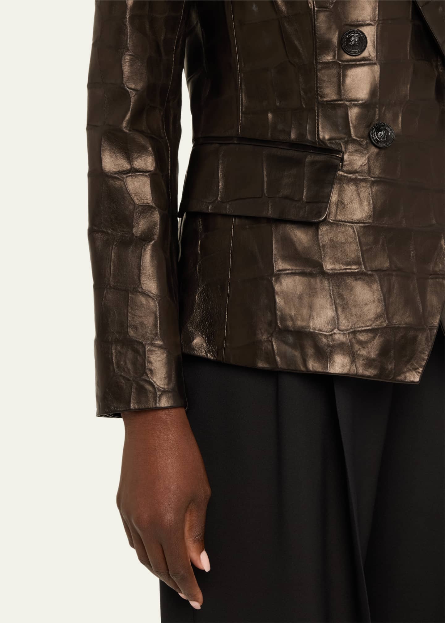 L'Agence Kenzie Croc-Embossed Faux Leather Double-Breasted Blazer Image 5 of 5