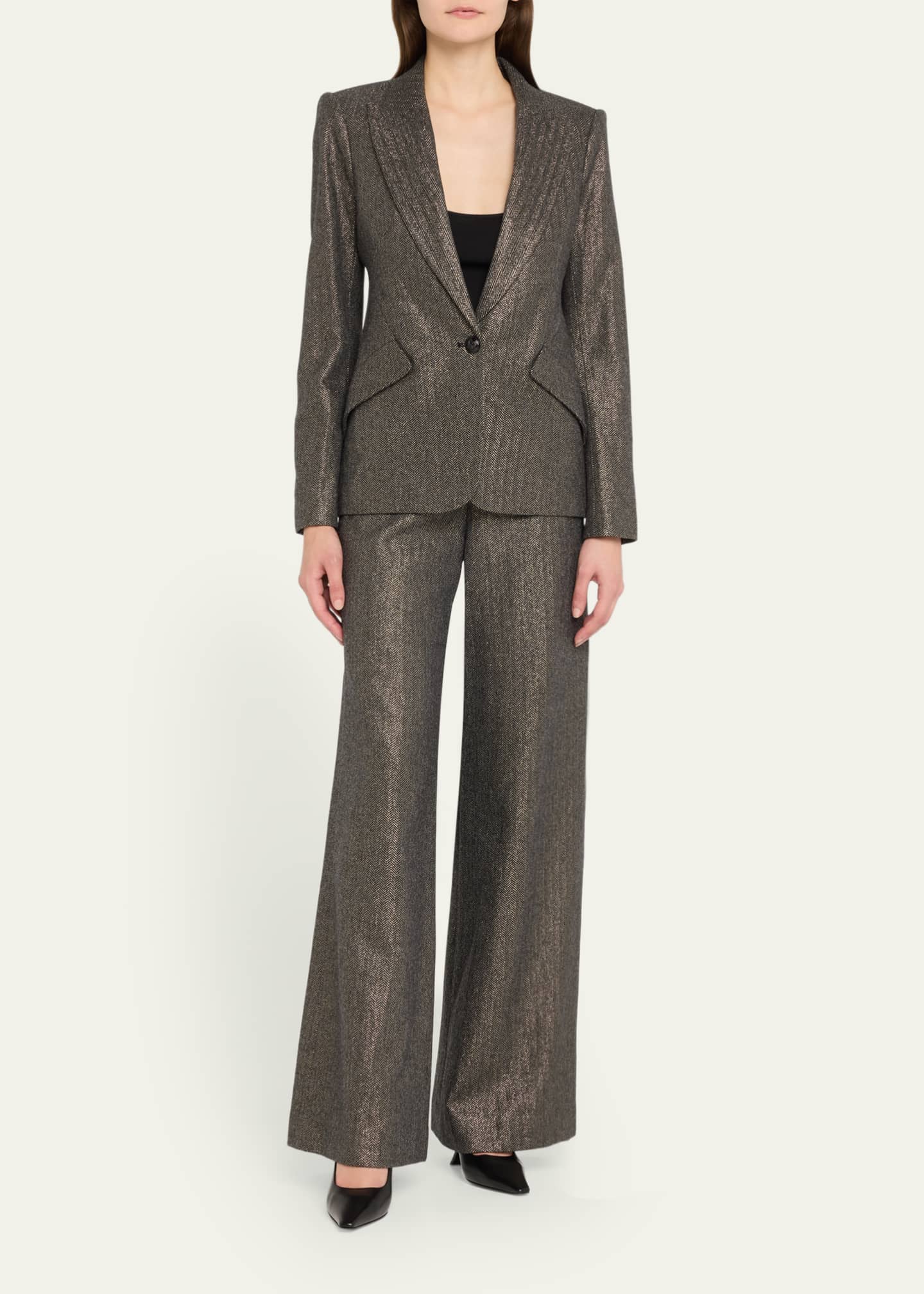L'Agence Chamberlain Metallic Herringbone Single-Breasted Blazer Image 2 of 5