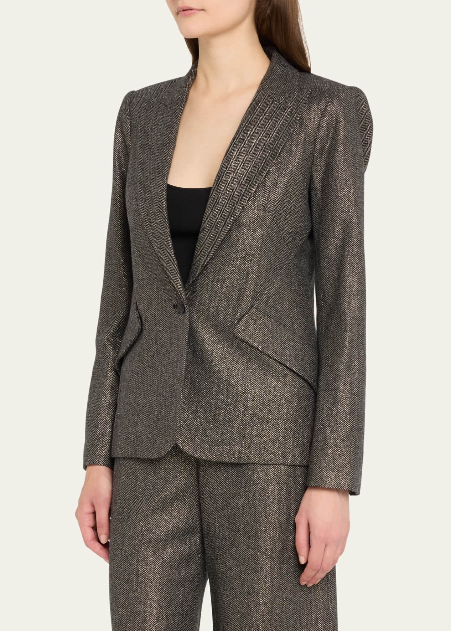 L'Agence Chamberlain Metallic Herringbone Single-Breasted Blazer Image 4 of 5