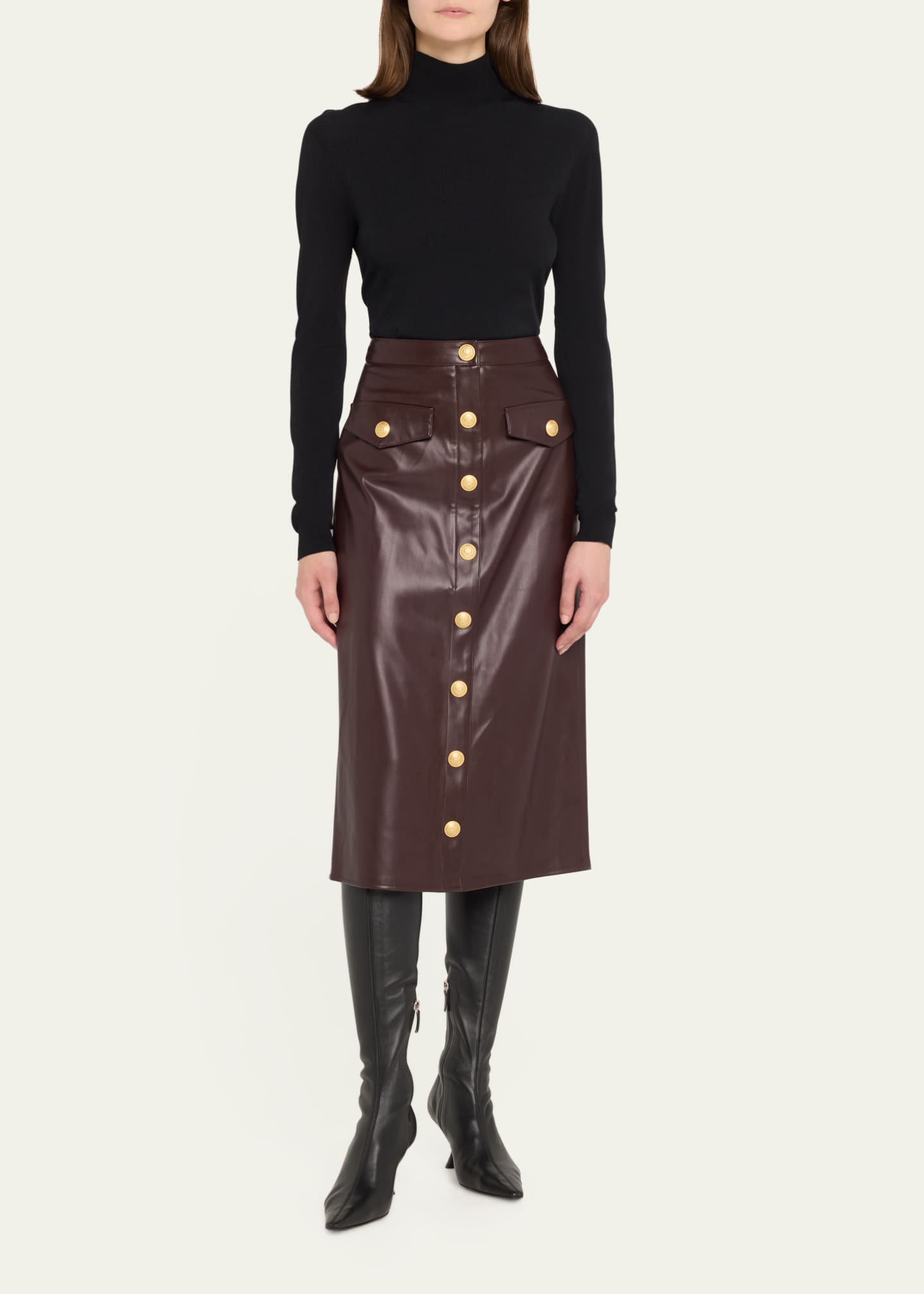 L'Agence Milann Vegan Leather Midi Skirt Image 2 of 5