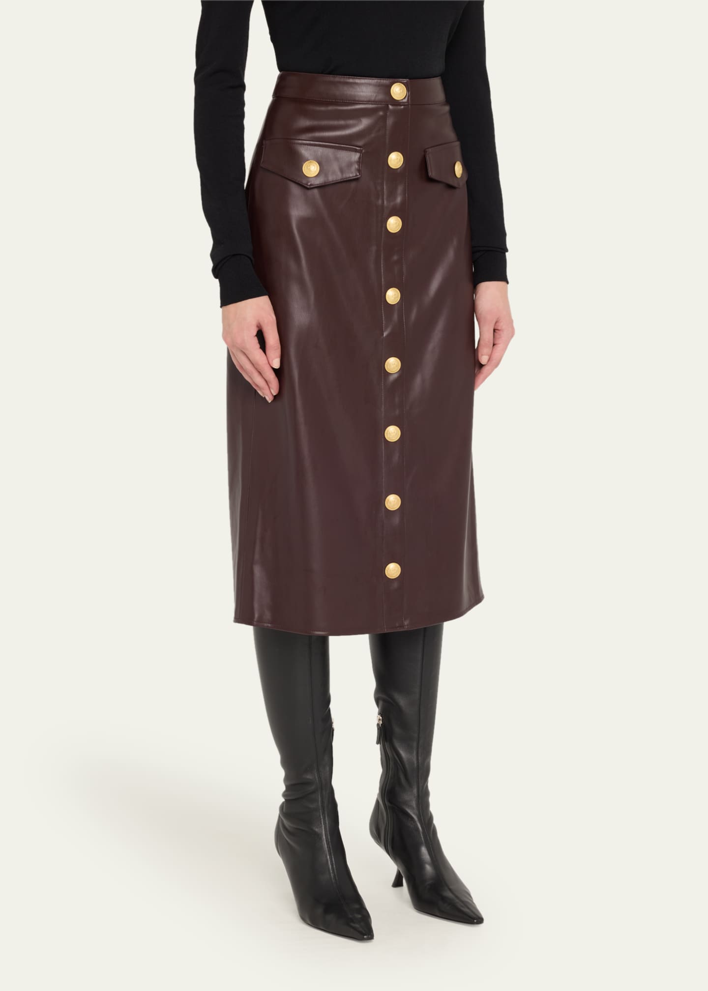 L'Agence Milann Vegan Leather Midi Skirt Image 4 of 5