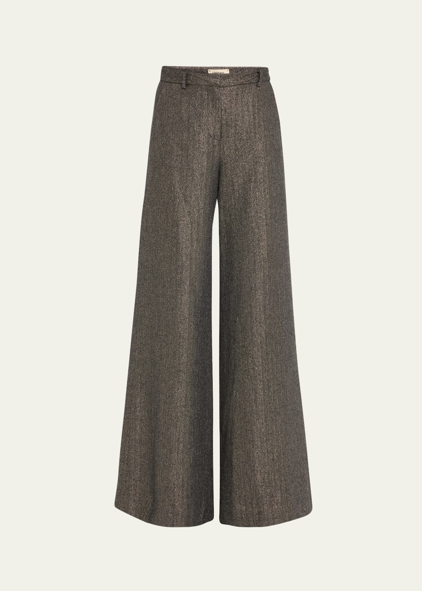 【THE MOZZ】Herringbone Wide Slacks L'Agence Pilar Metallic Herringbone Wide-Leg Pants
