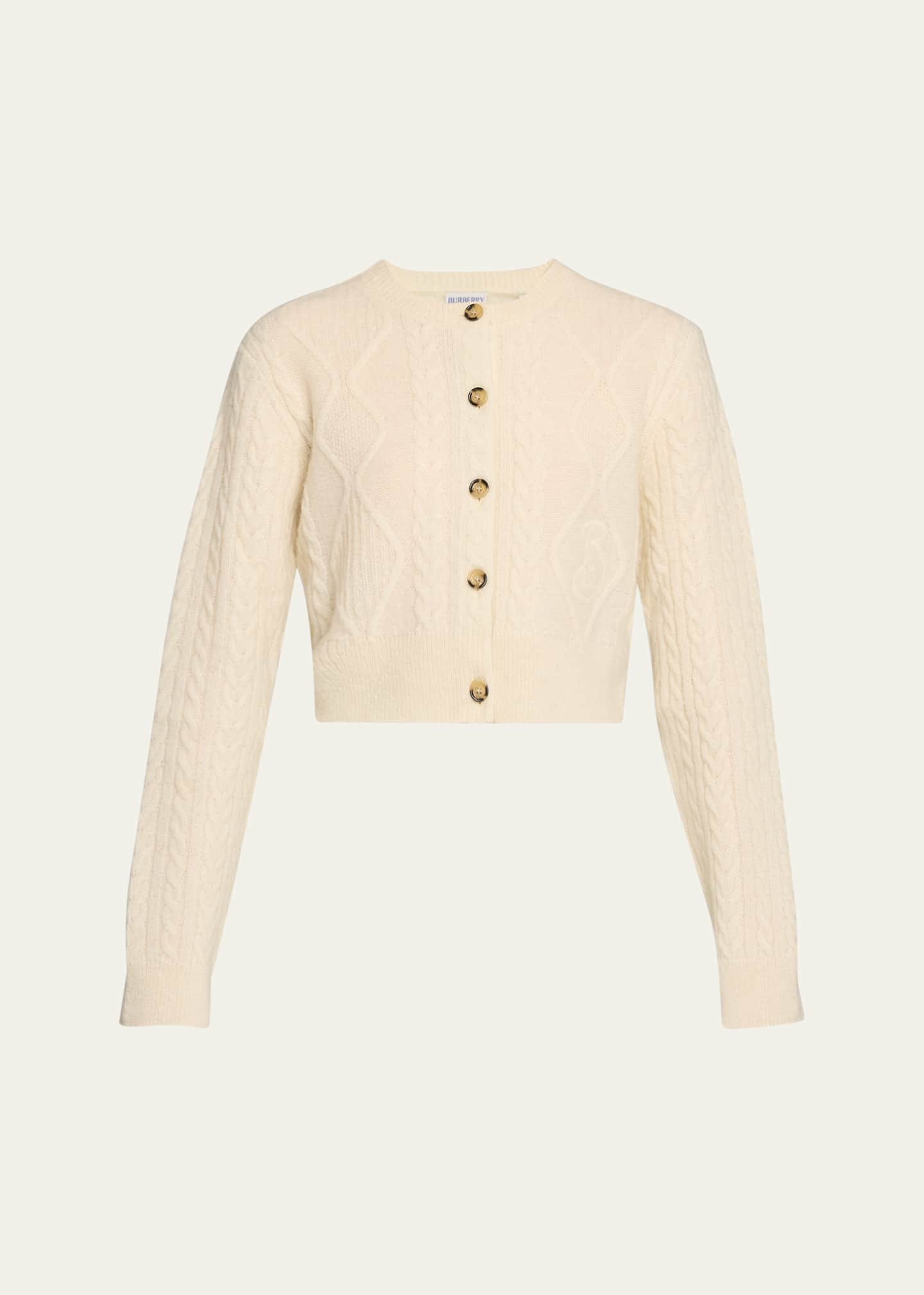 Burberry Cable Alpaca Cropped Cardigan Sweater Image 1 of 5