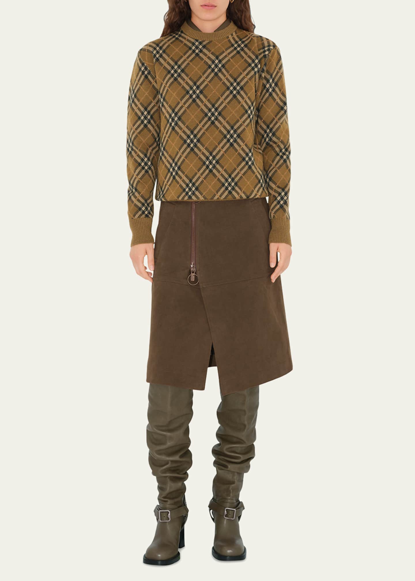 Burberry Wool Check Crewneck Sweater Image 2 of 5
