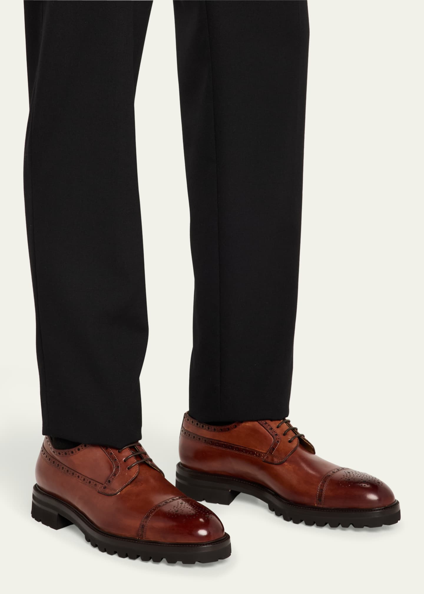 Bergdorf Goodman Men's Brogue Leather Lug-Sole Derby Shoes Image 2 of 6