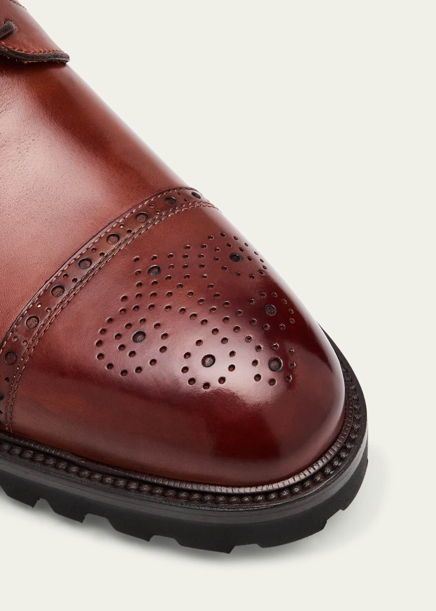 Bergdorf Goodman Men's Brogue Leather Lug-Sole Derby Shoes Image 5 of 6